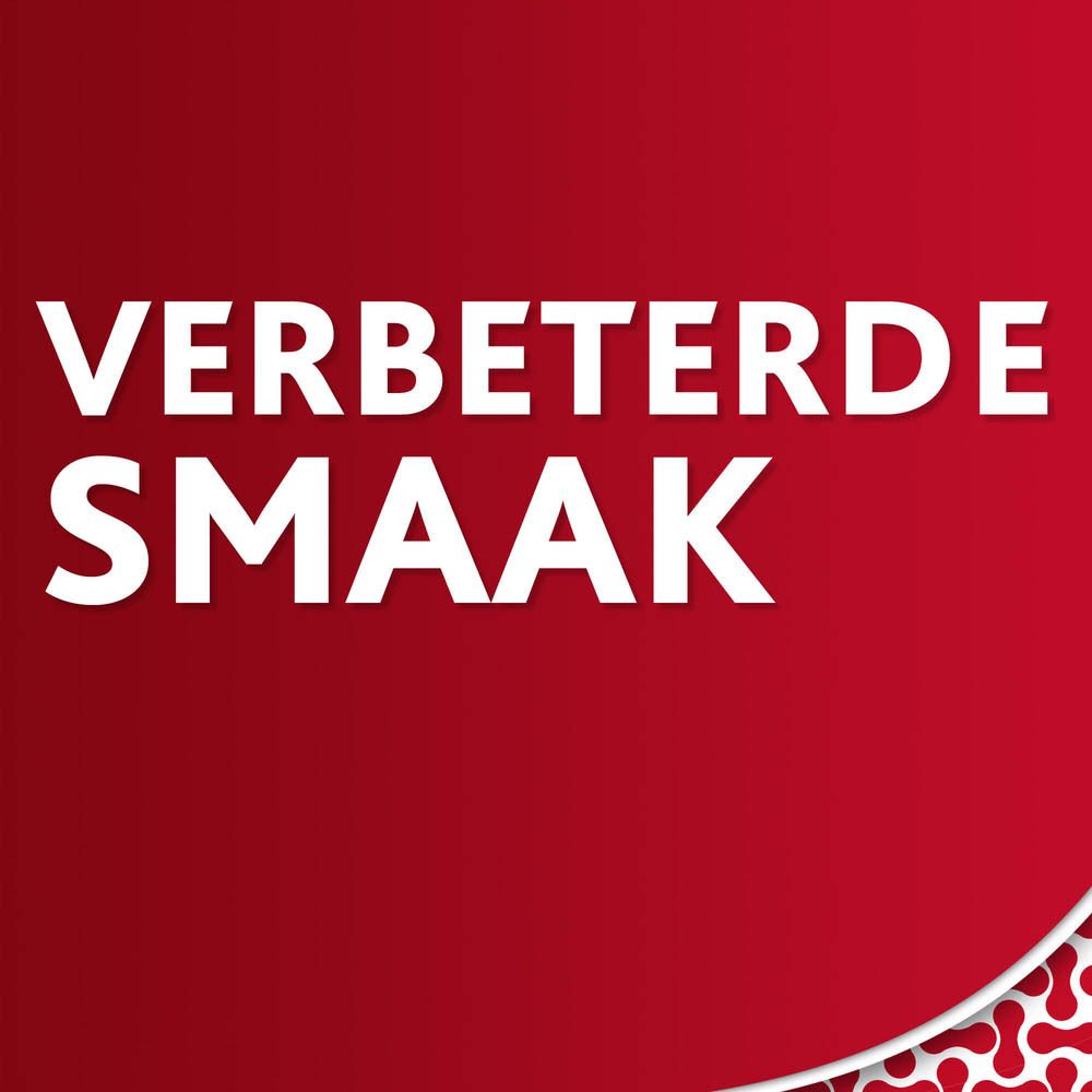 Tekst op rode achtergrond: Verwijdert oppervlakkige vlekken zacht.