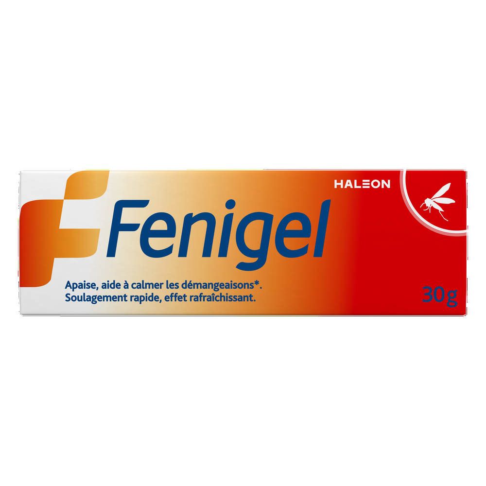 Tube Fenigel, blanc et rouge, avec l'inscription Fenigel et HALEON. 30g.