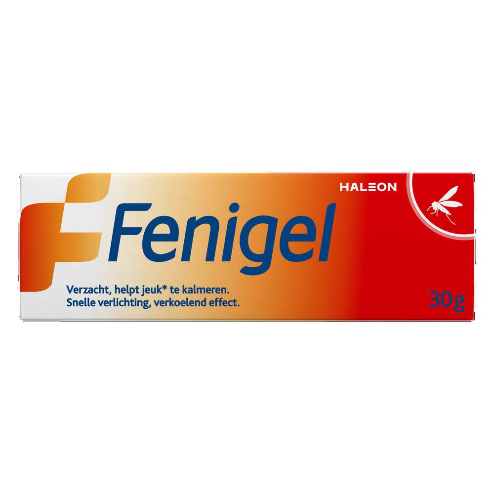 Tube Fenigel, wit en rood, met opschrift Fenigel en HALEON. 30g.