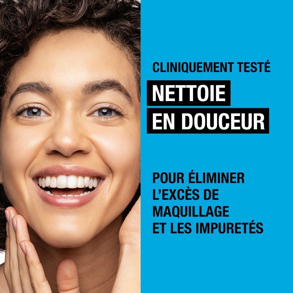 Un flacon de gel nettoyant Aqua Hydro Boost. Flacon bleu avec pompe blanche. Texte: Neutrogena, Hydro Boost, 200ml.