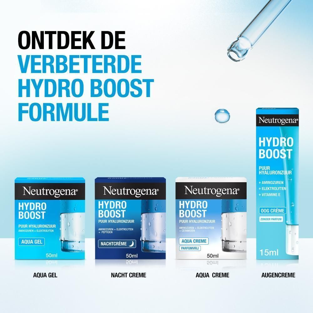 Verschillende Hydro Boost producten. Aqua Gel, Nachtcrème, Aqua Crème, Oogcrème.