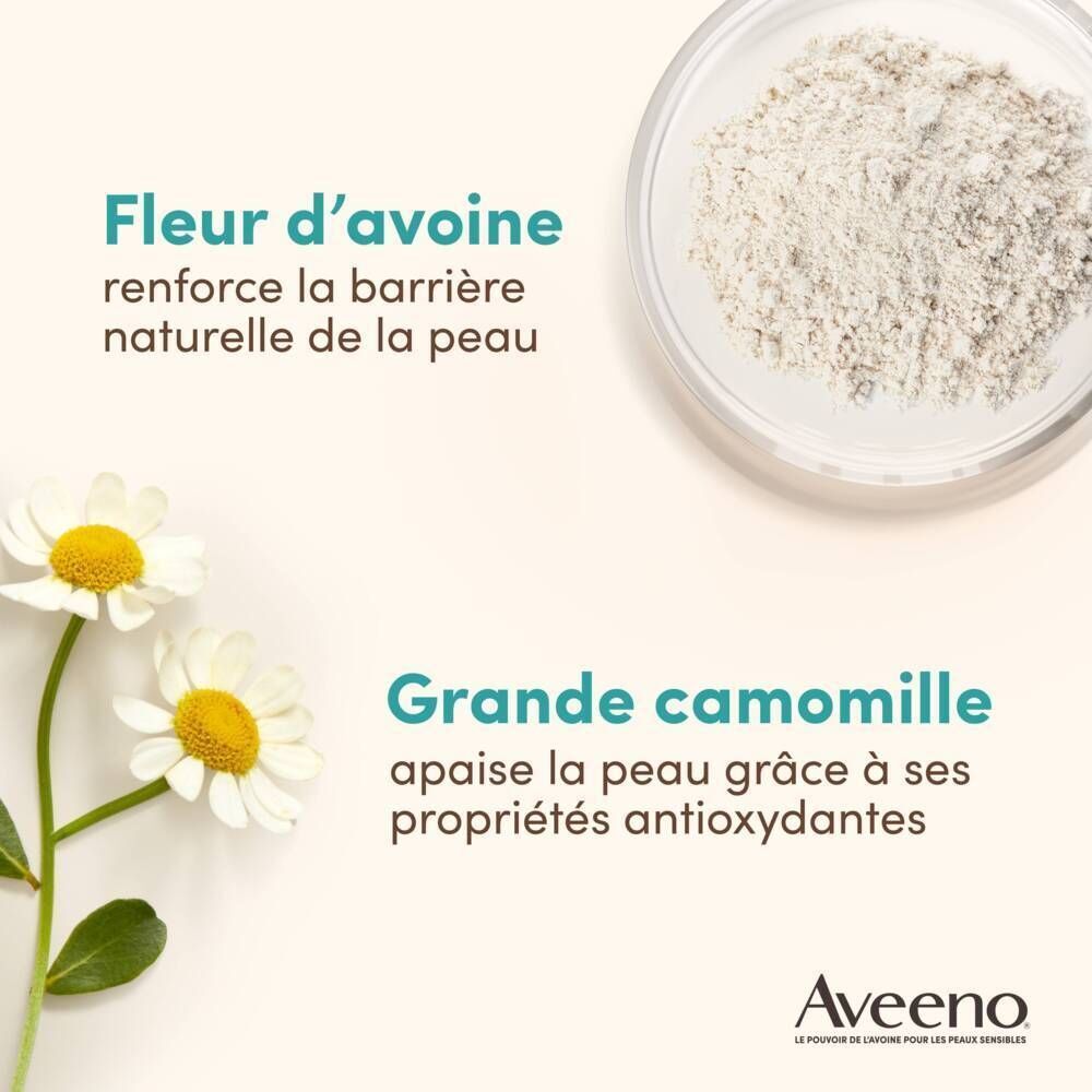Aveeno : Fleur d'avoine renforce la barrière cutanée, camomille apaise.