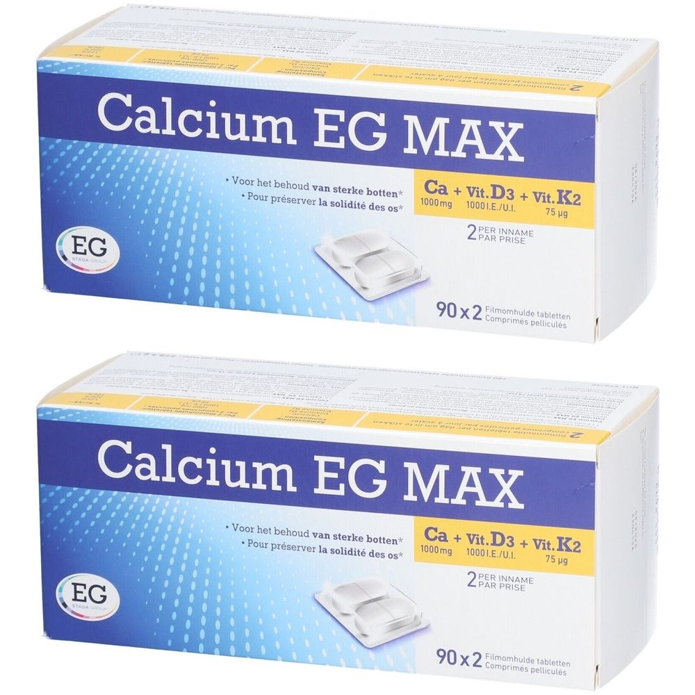 Calcium EG MAX | 1000 mg Calcium, 1000 I.E. Vitamine D3 & 75 µg Vitamine K2 | Behoud van Sterke & Gezonde Botten