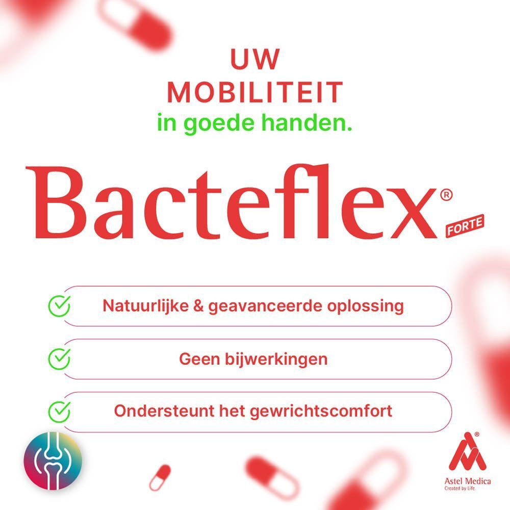 Bacteflex® in een hand gehouden. "Verbeterde mobiliteit, meer comfort" staat geschreven.