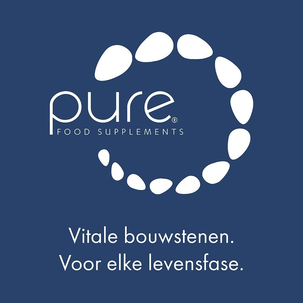 Logo pure® Food Supplements. Tekst: Vitale bouwstenen. Voor elke levensfase.