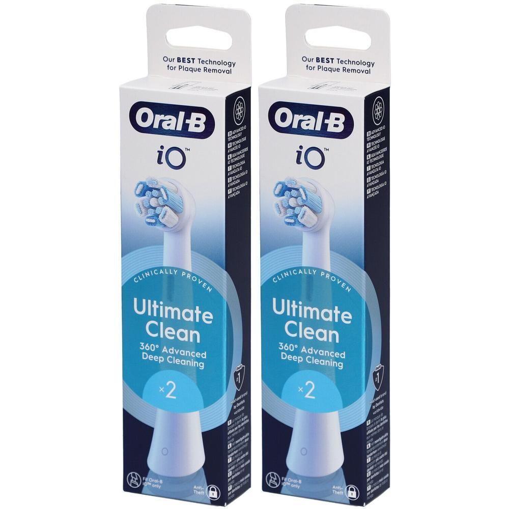 Twee Oral-B iO Ultimate Clean opzetborstels in individuele verpakking.