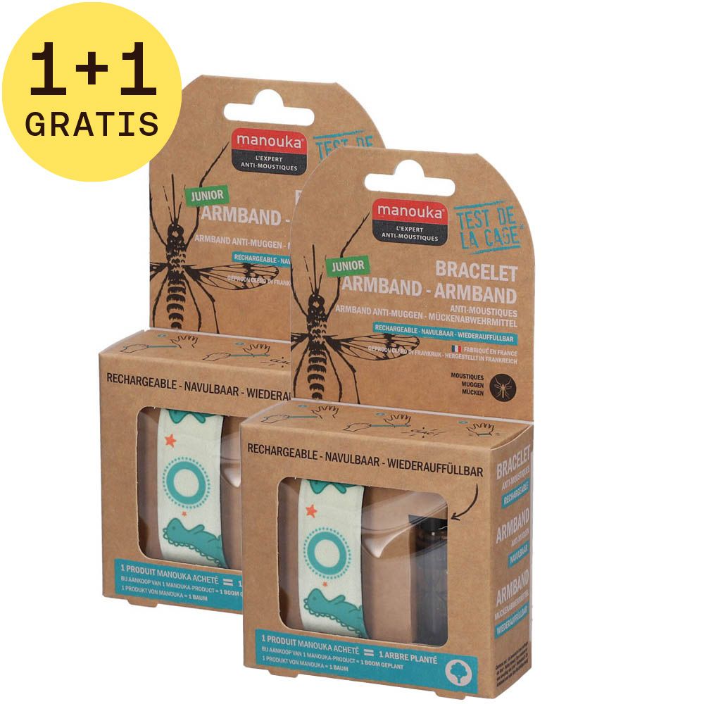 Manouka Junior Armband Anti-Muggen Dinosaurus 1+1 GRATIS