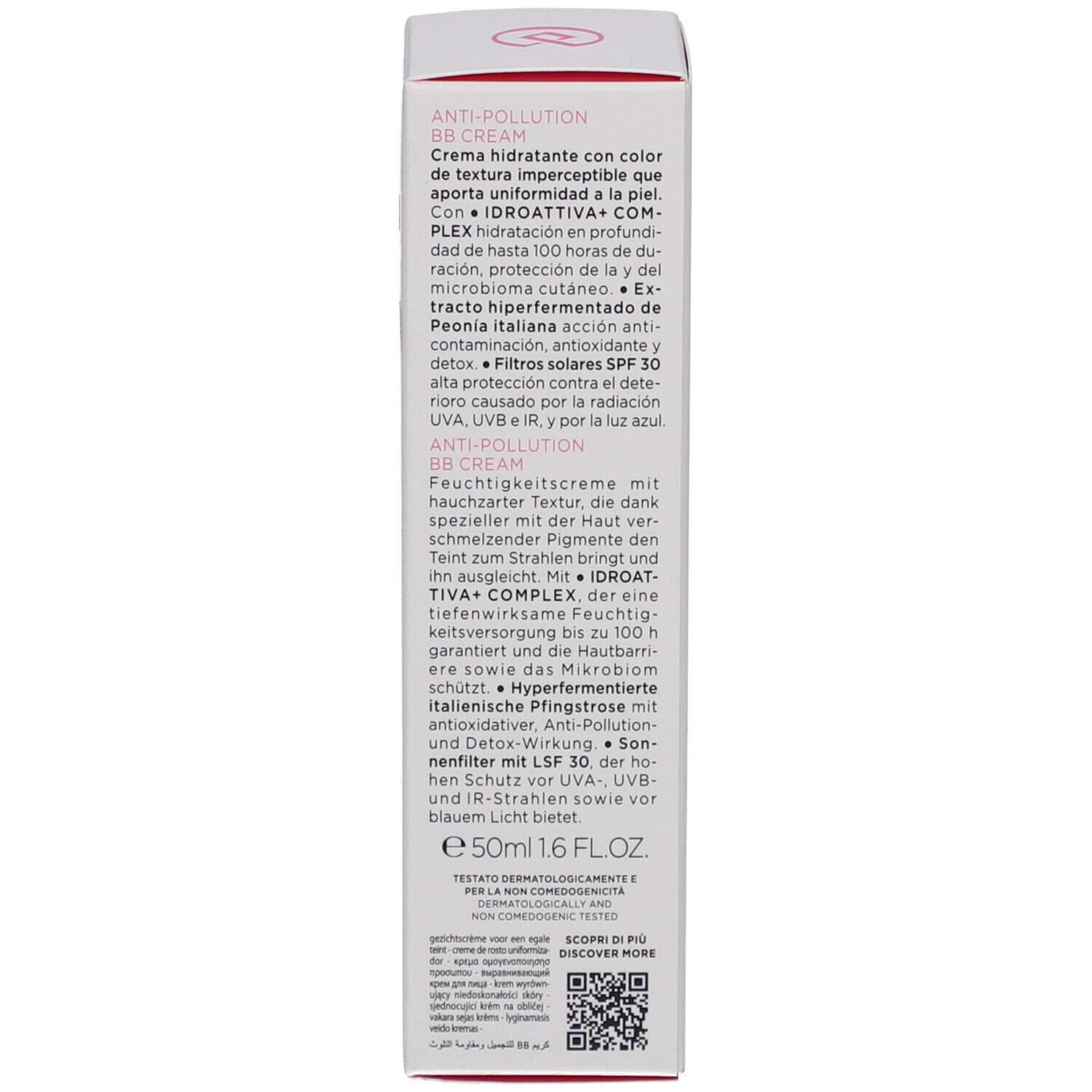 Verpakking BB Cream. Collistar Idroattiva+ Anti-Pollution. Italiaanse tekst. SPF 30.