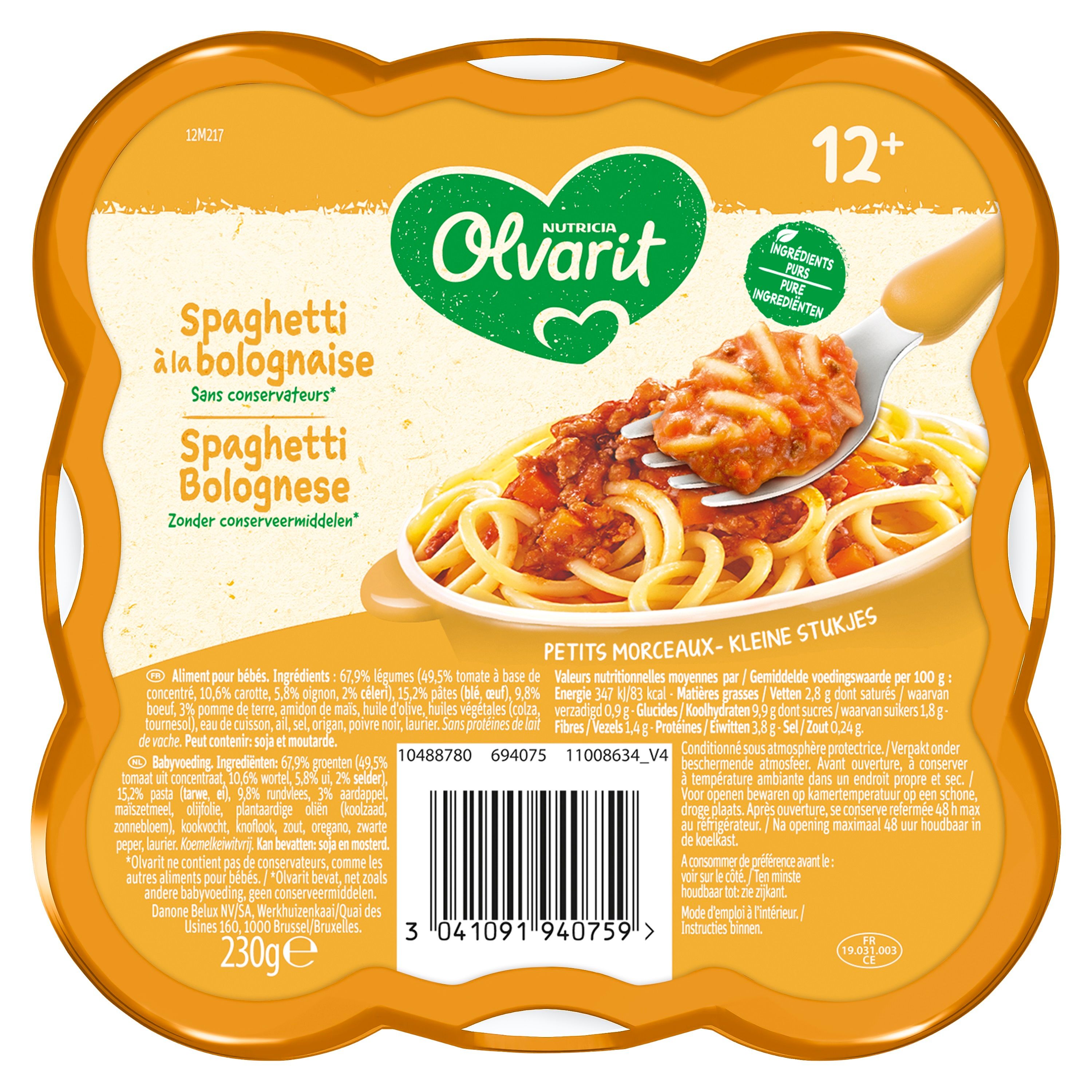 Olvarit Assiette 12m+ Spaghetti à la Bolognaise