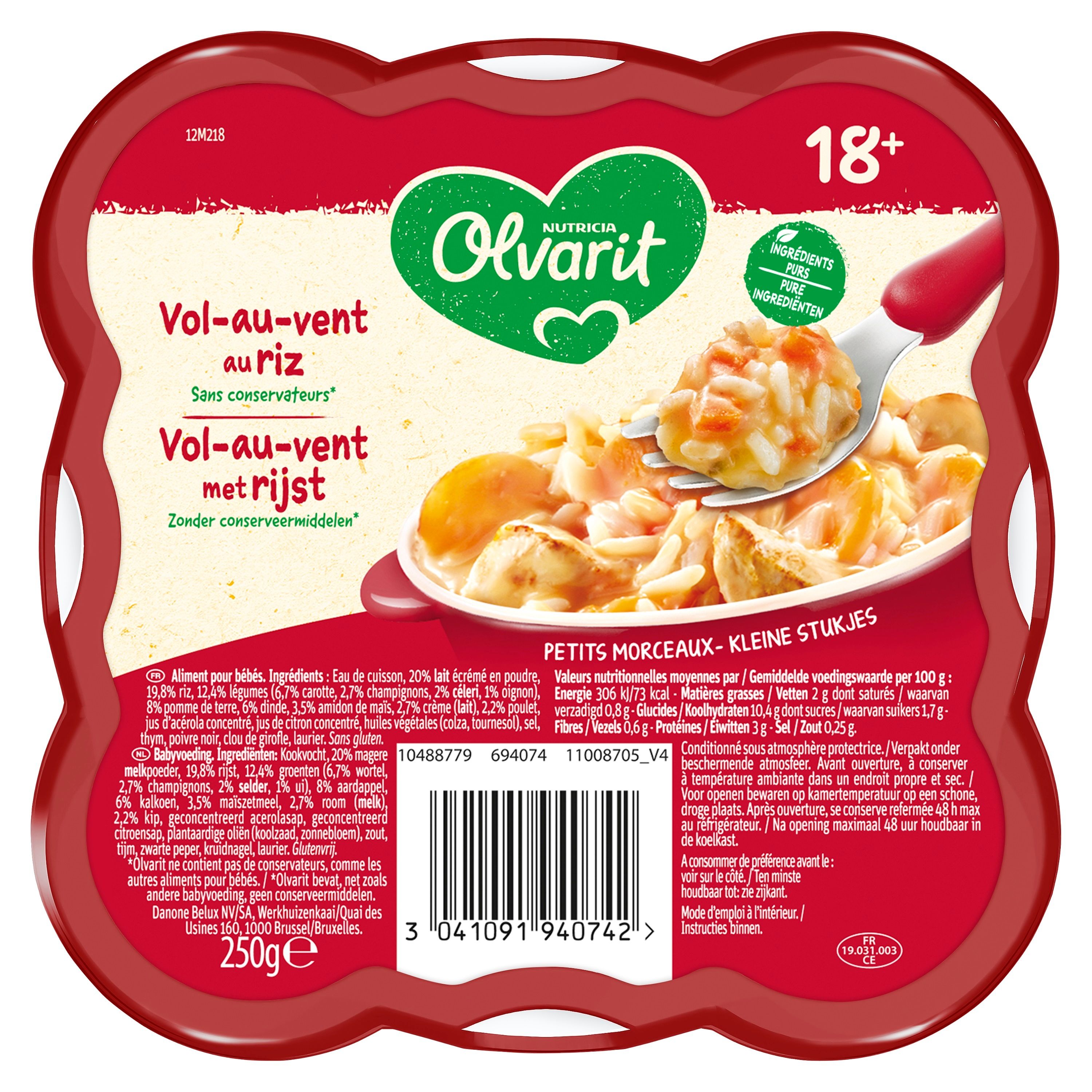 Olvarit | Assiette Repas| Bébé Dès 18 Mois | Vol au Vent au Riz