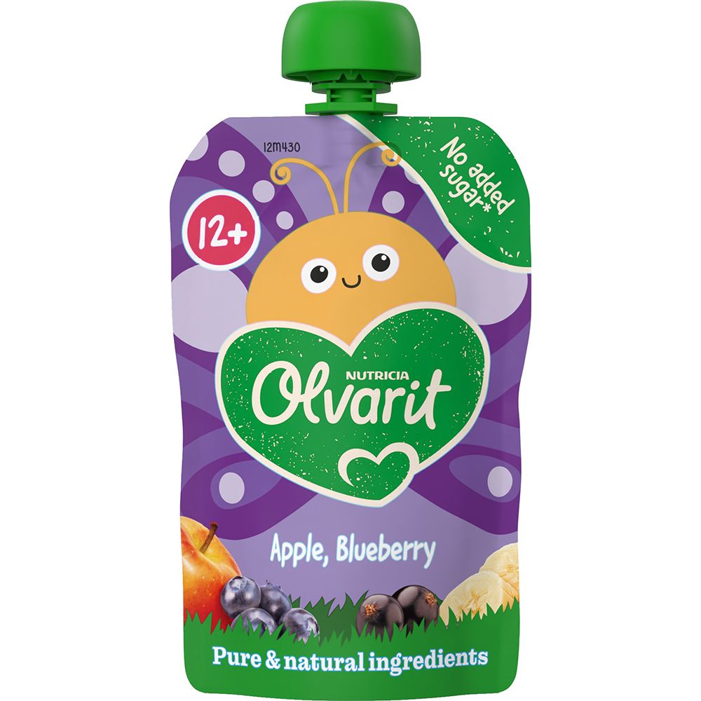 Olvarit | Gourde Fruits | Bébé Dès 12 Mois | Pomme Banane Cassis Myrtille