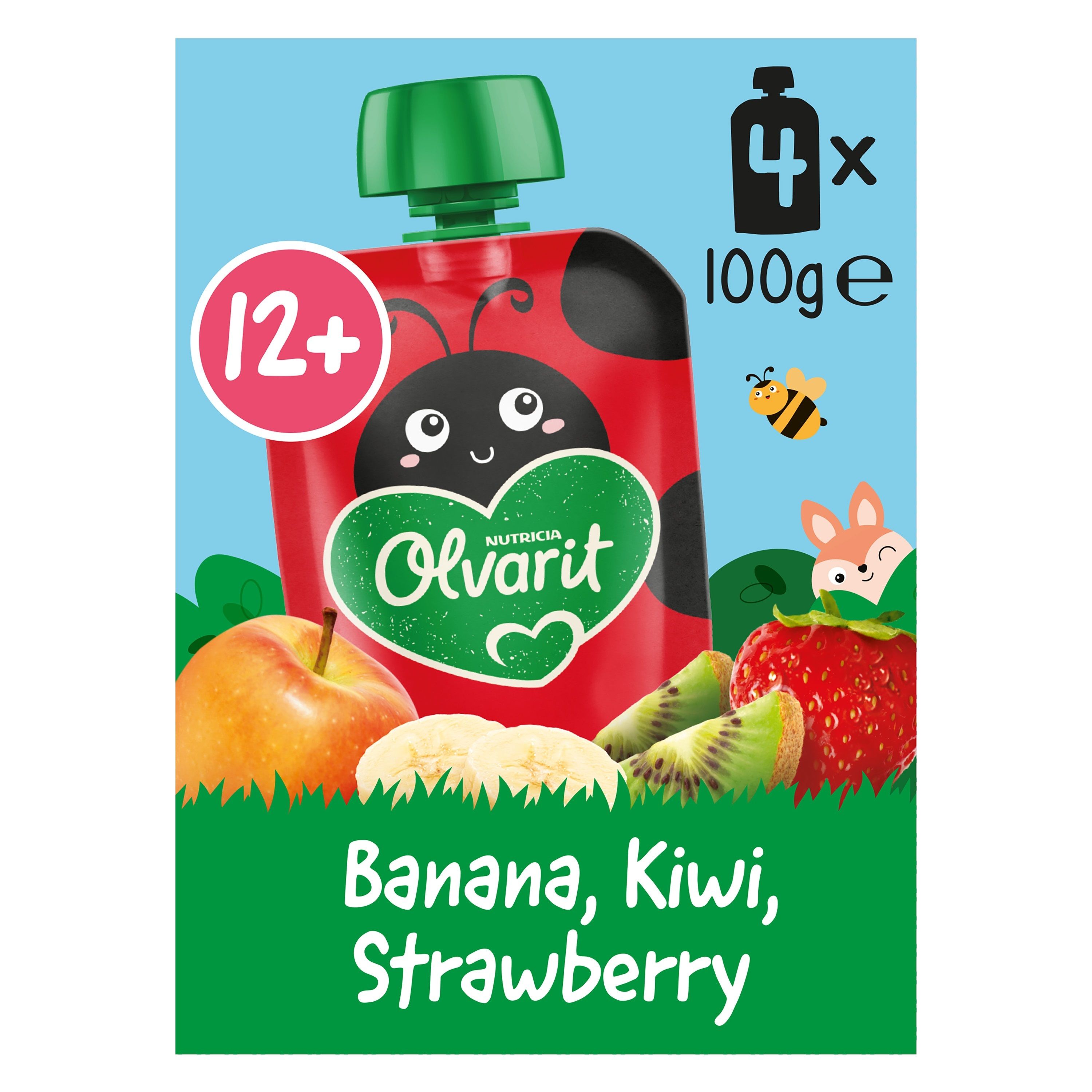 Olvarit | Gourde Fruits | Bébé Dès 12 Mois |Banane Kiwi Fraise