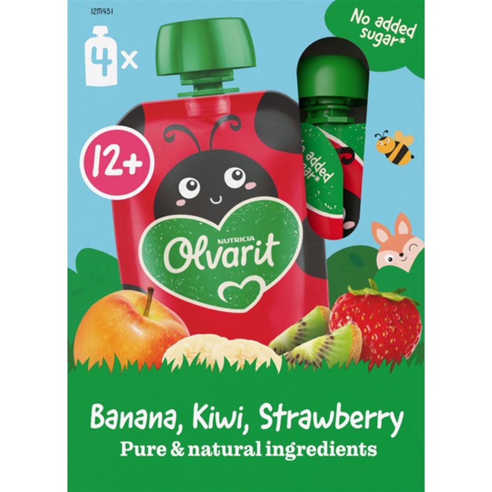 Olvarit | Gourde Fruits | Bébé Dès 12 Mois |Banane Kiwi Fraise