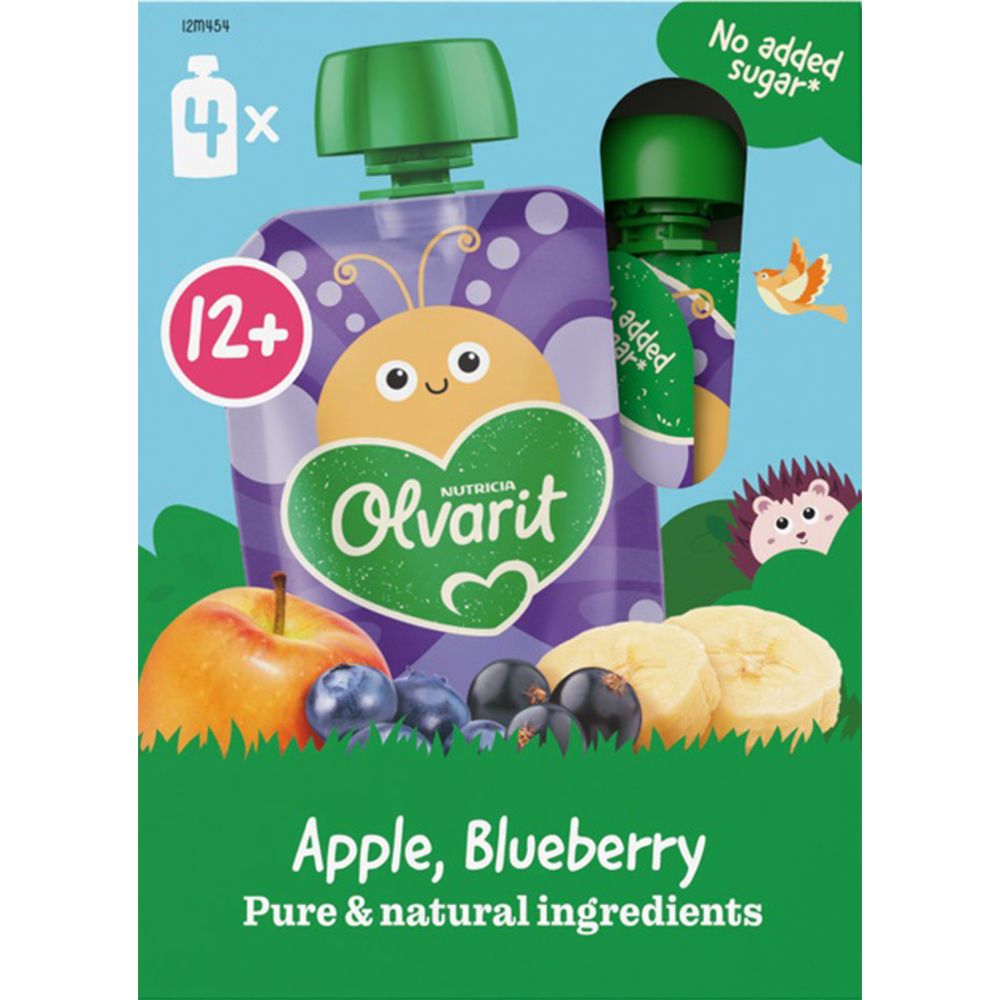Olvarit | Gourde Fruits | Bébé Dès 12 Mois | Pomme Banane Cassis Myrtille
