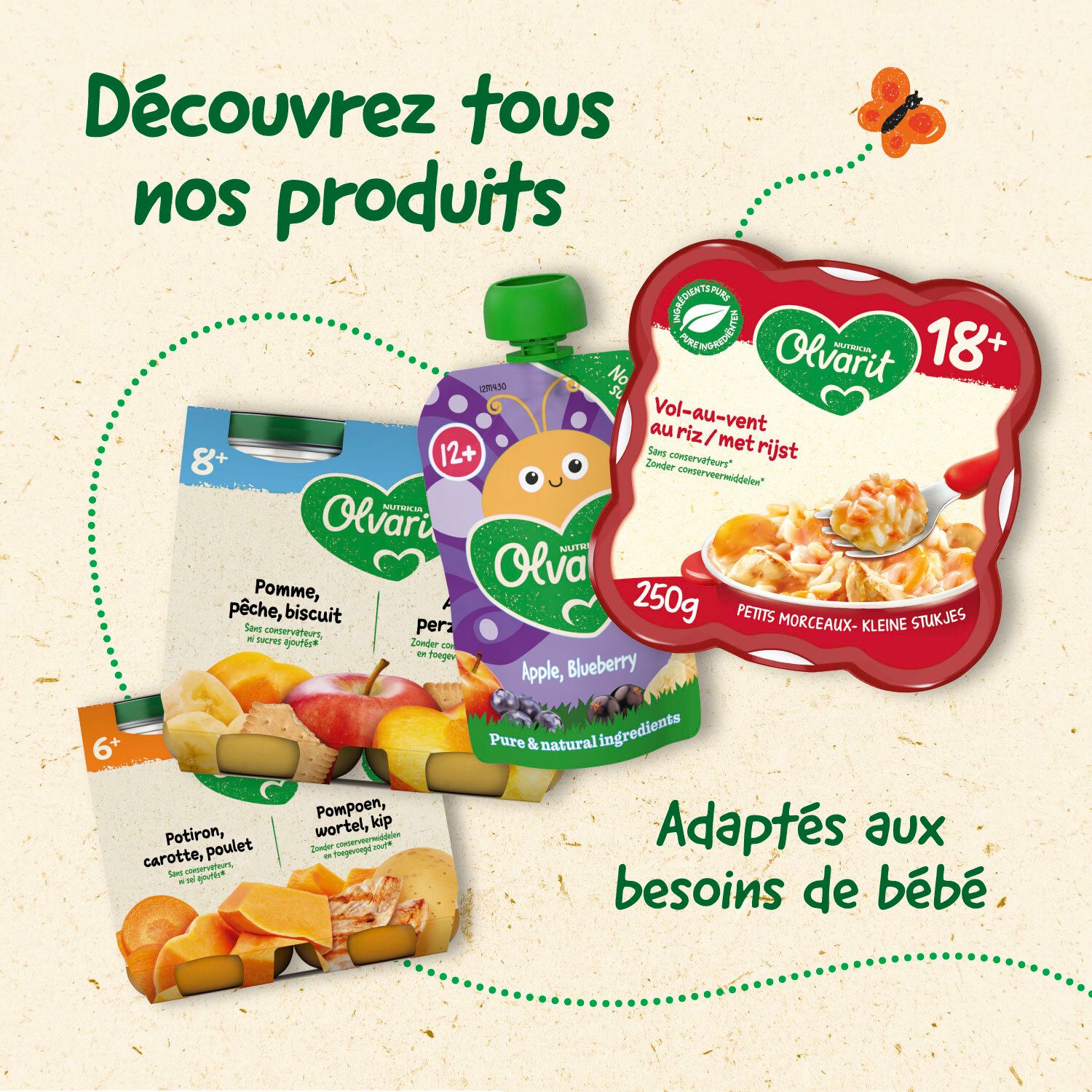 Olvarit | Gourde Fruits | Bébé Dès 12 Mois | Pomme Banane Cassis Myrtille