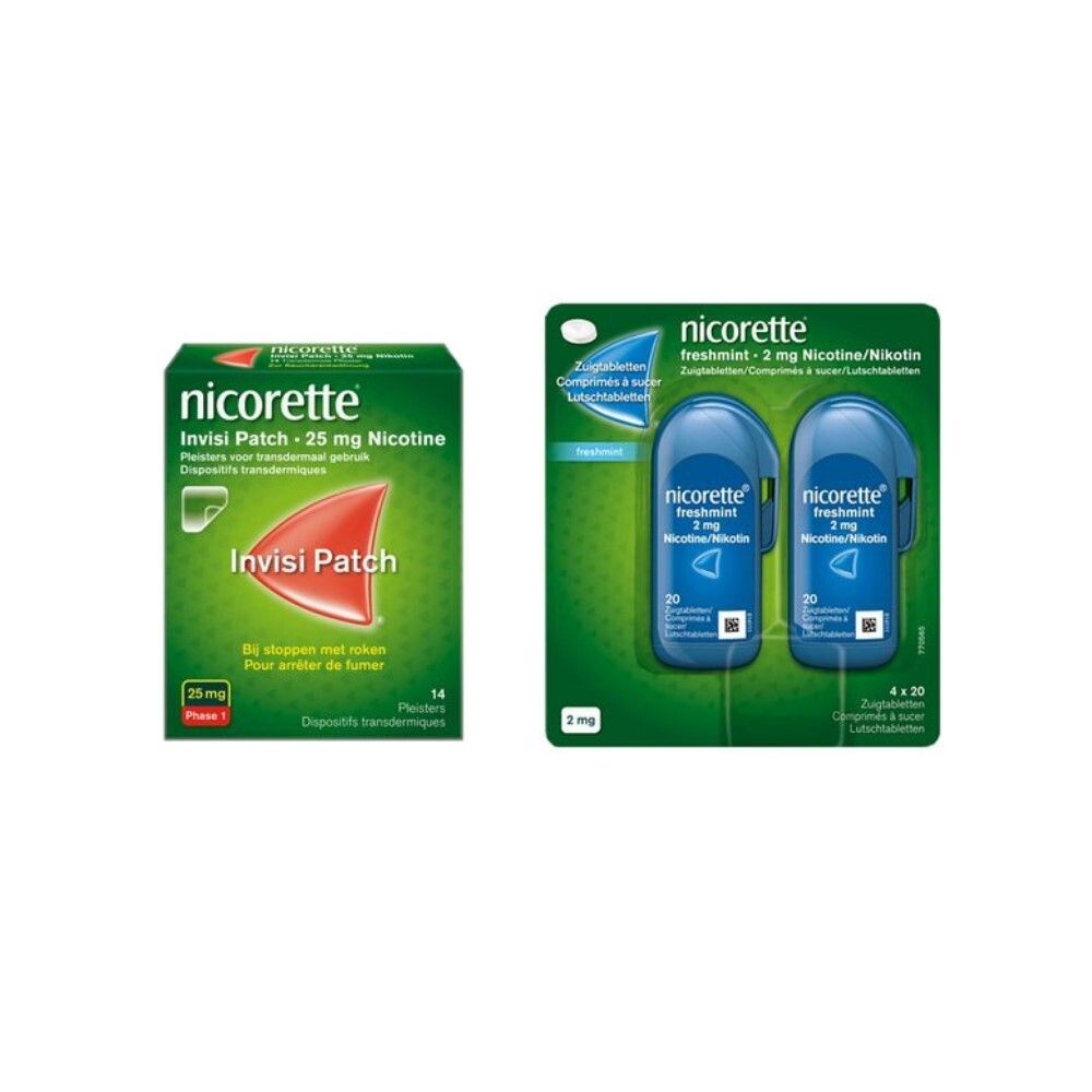 Nicorette Combi Thérapie Invisi Patch 25 mg 14 pièces & Freshmint 2 mg comprimés à sucer Duopack