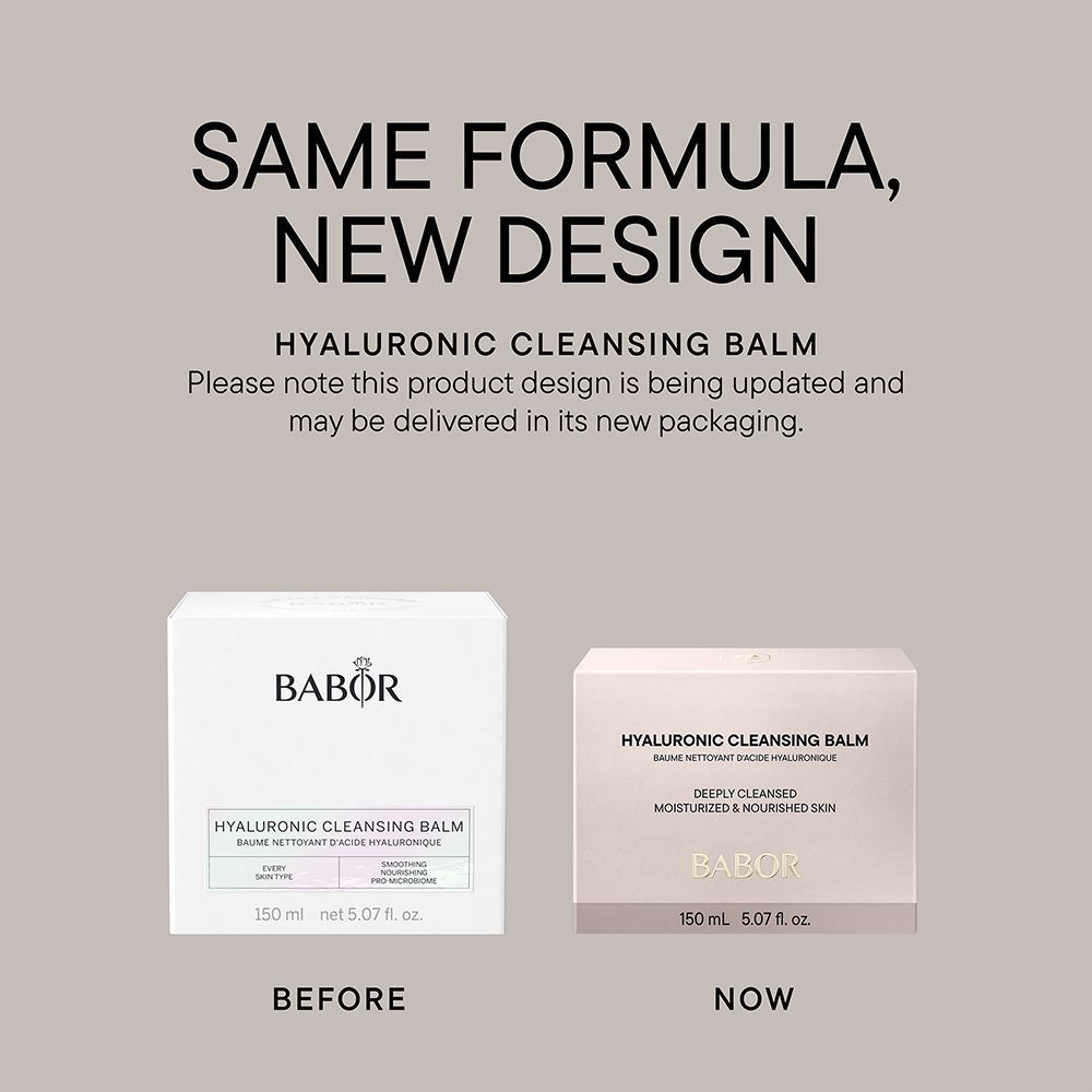 Vergelijking: oude en nieuwe verpakking. HYALURONIC CLEANSING BALM, BABOR, 150 ml.