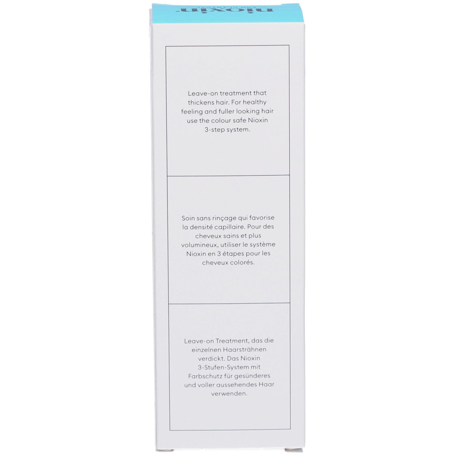 Boîte blanche. Texte multilingue. Ingrédients. Symboles de recyclage.