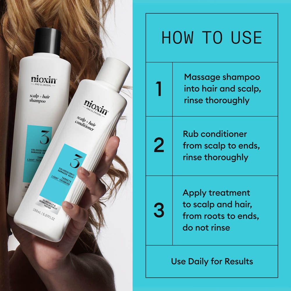 Nioxin Systeem 3 doos met shampoo, conditioner en behandeling. Voor licht dunner wordend, gekleurd haar.