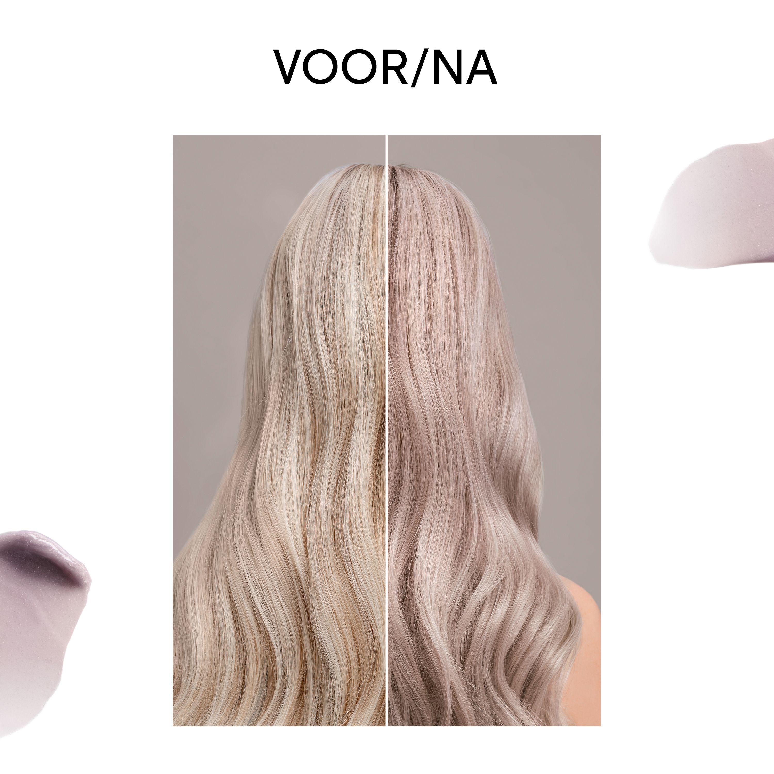 Vergelijkingsbeeld: haar voor en na. Kleurverandering door Wella Professionals Color Fresh Mask.