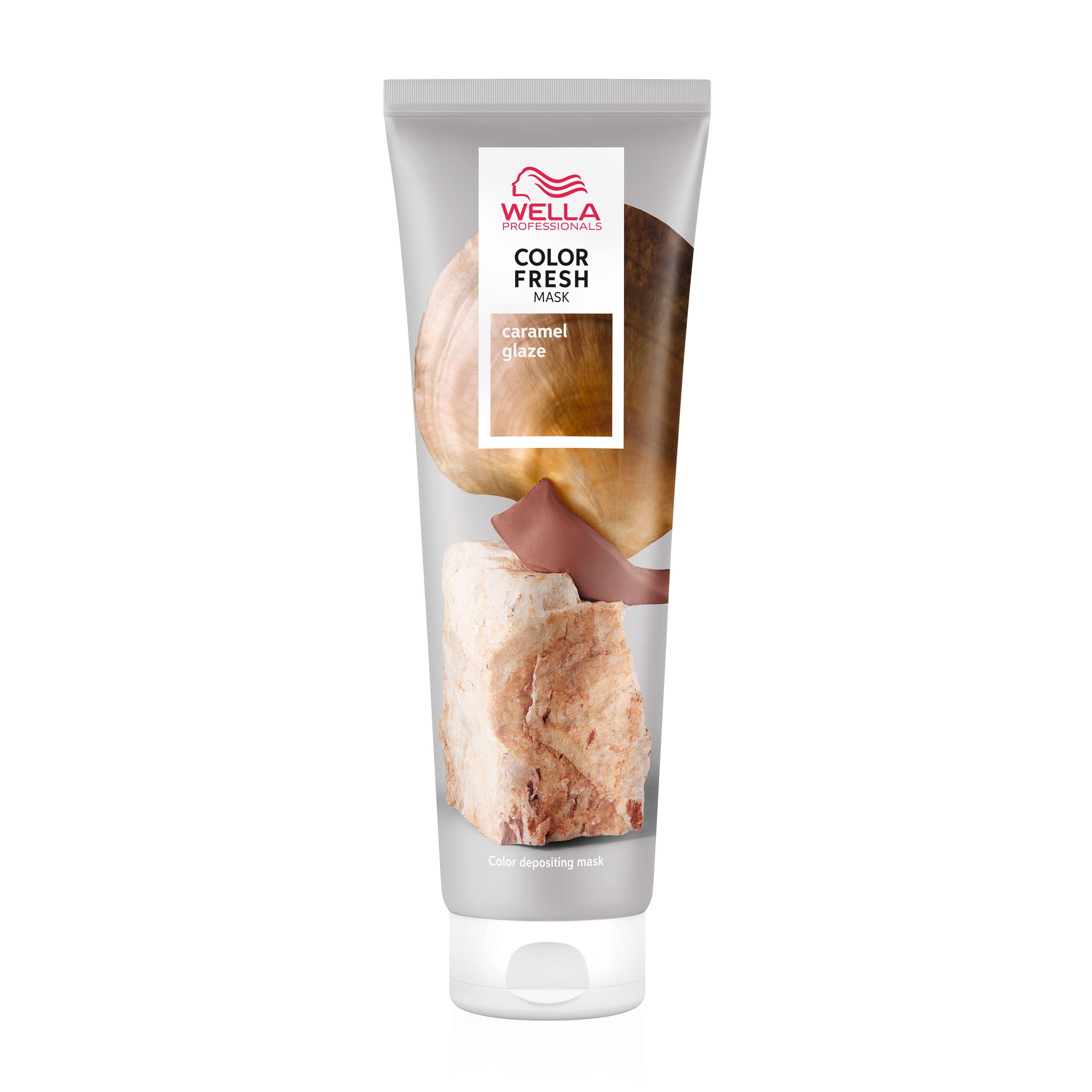 Tube de Wella Professionals Color Fresh Mask Caramel Glaze. Face avant avec nom du produit, illustration de couleur et logo.