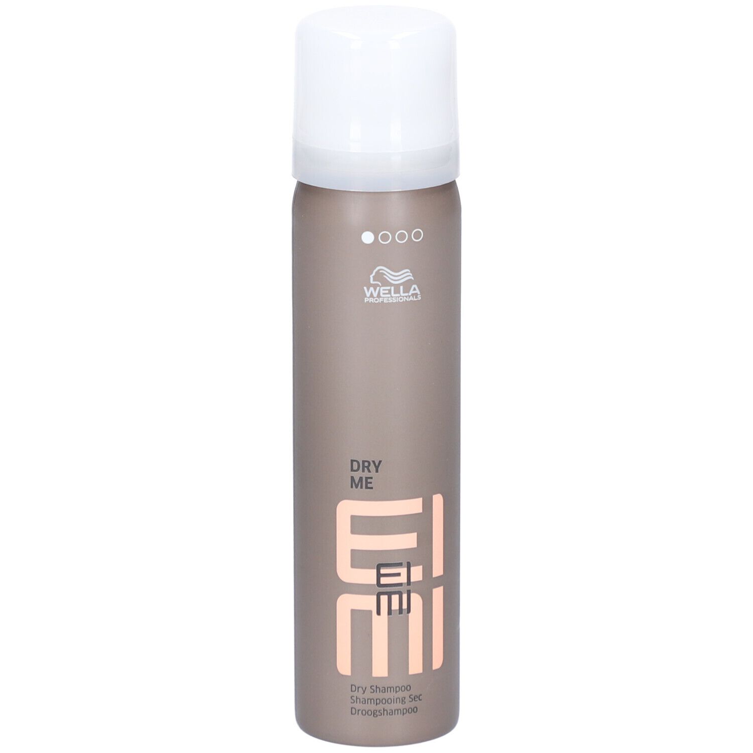 Wella Professionals EIMI Dry Me. Flacon spray brun et bouchon blanc. Nom du produit et logo visibles.