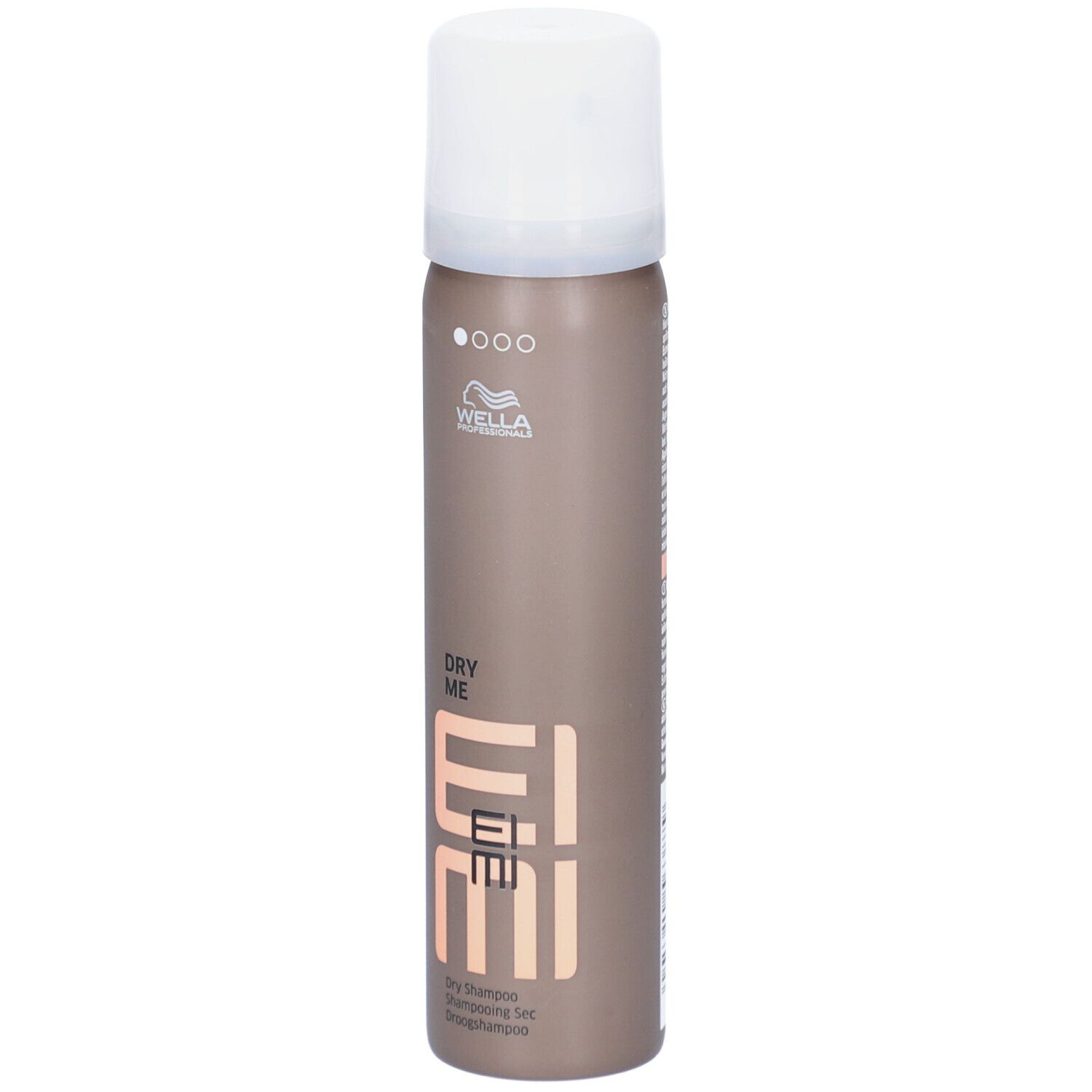 Wella Professionals EIMI Dry Me. Flacon spray brun et bouchon blanc. Nom du produit et logo visibles.