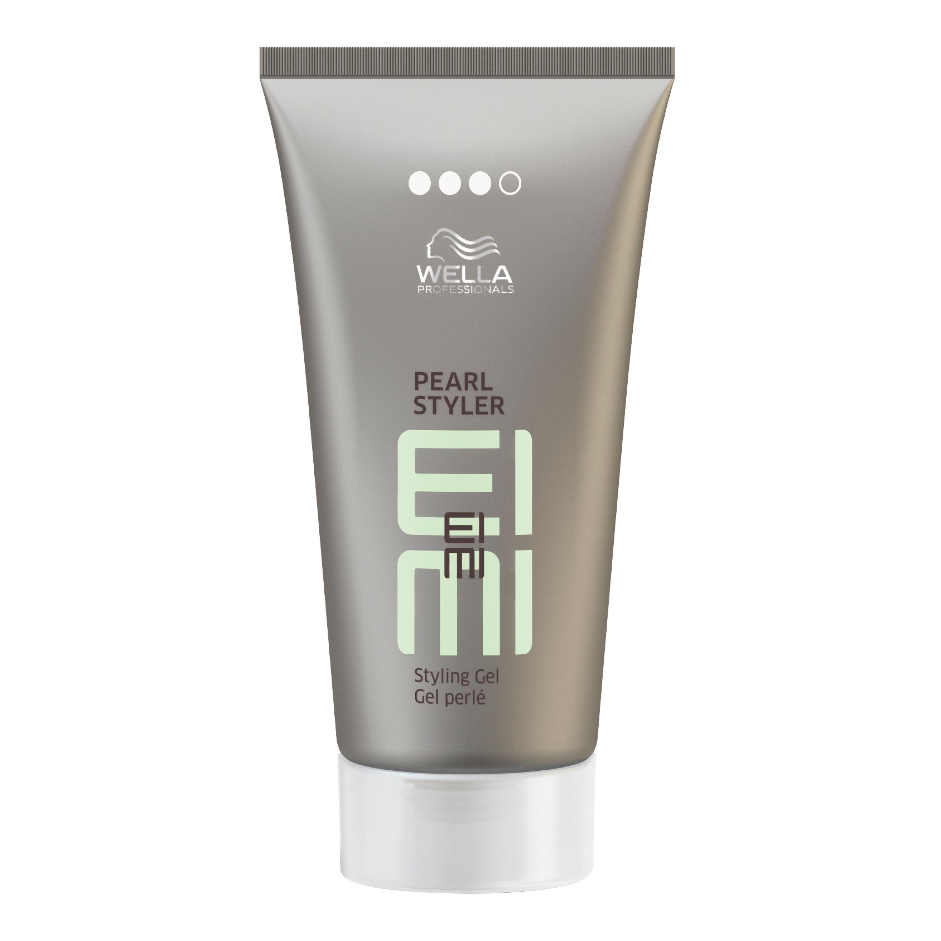 Wella Eimi Pearl Styler Gel tube. Beige tube met witte dop. Merk en productnaam zichtbaar.