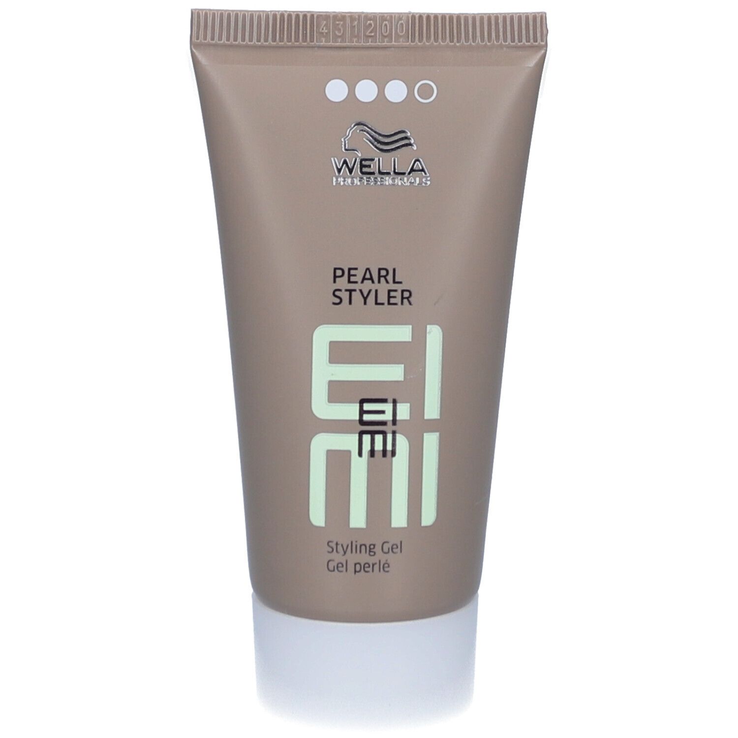 Wella Eimi Pearl Styler Gel tube. Beige tube met witte dop. Merk en productnaam zichtbaar.