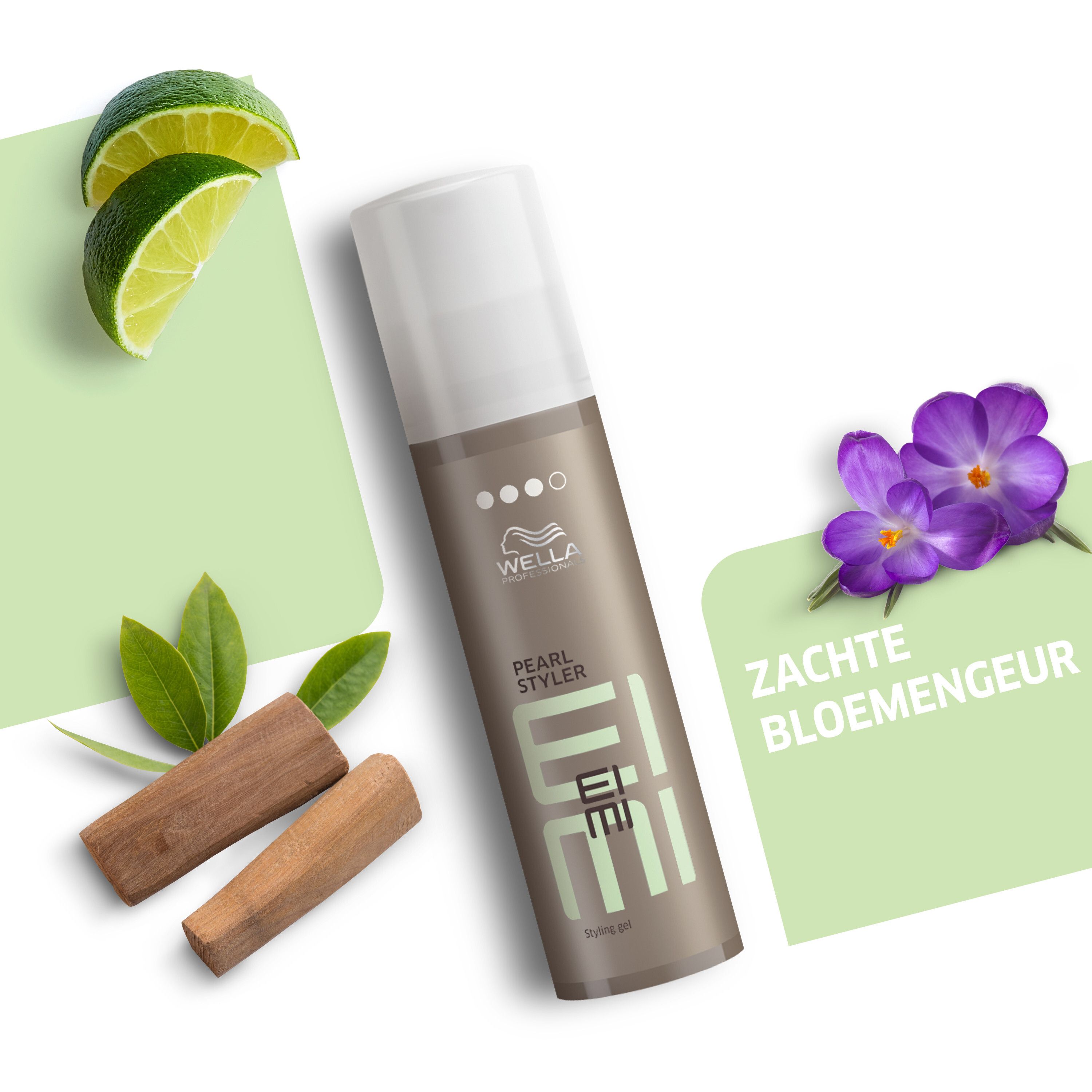 Wella Eimi Pearl Styler Gel. Product met citroen, kaneel en bloemen. Beige tube met witte dop.
