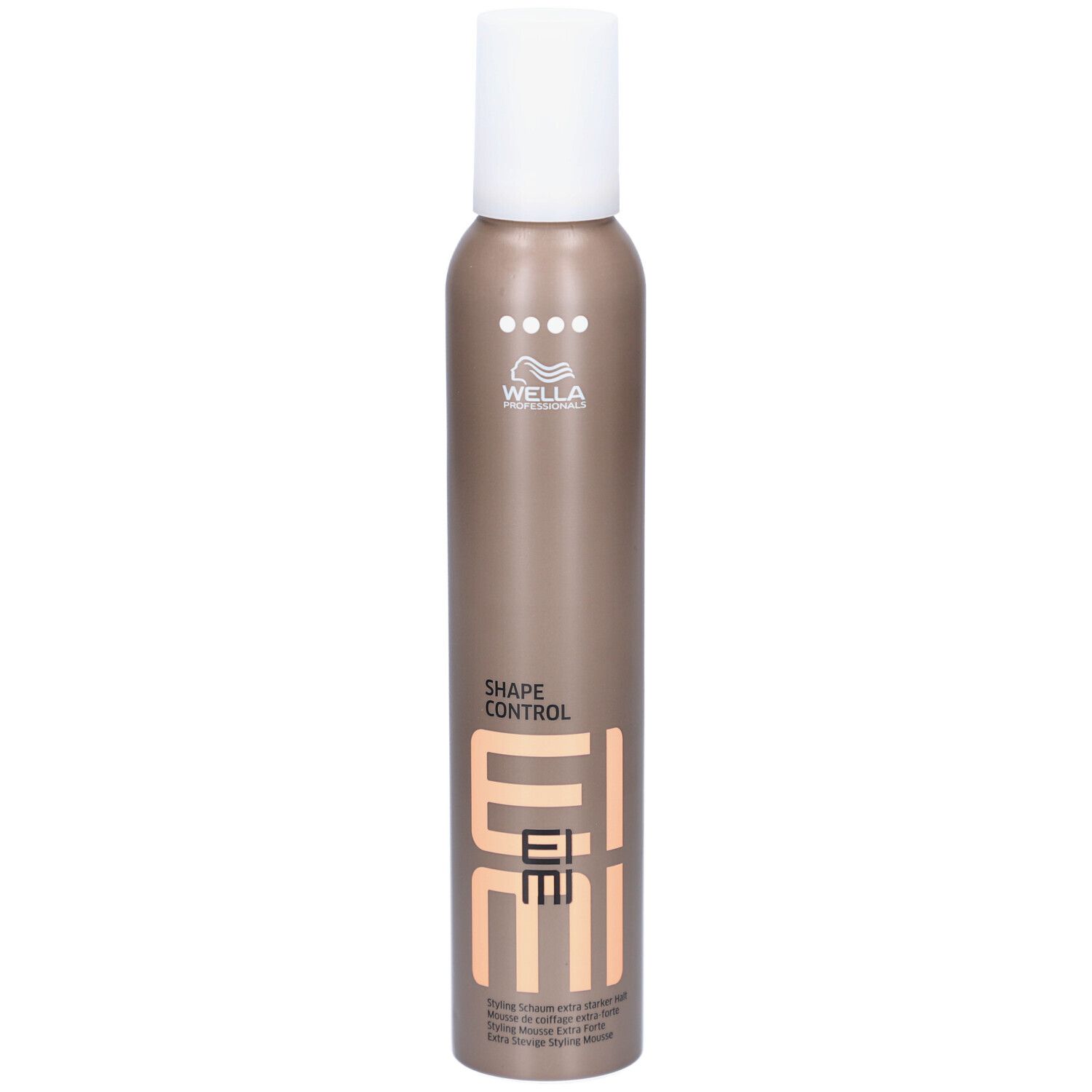 Flacon spray marron avec bouchon blanc. Inscription: EIMI Shape Control. Logo: Wella Professionals.