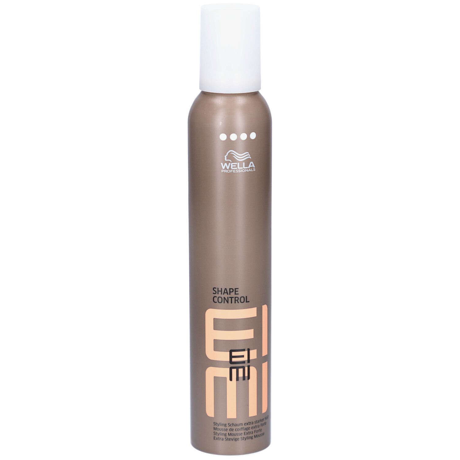 Flacon spray marron avec bouchon blanc. Inscription: EIMI Shape Control. Logo: Wella Professionals.