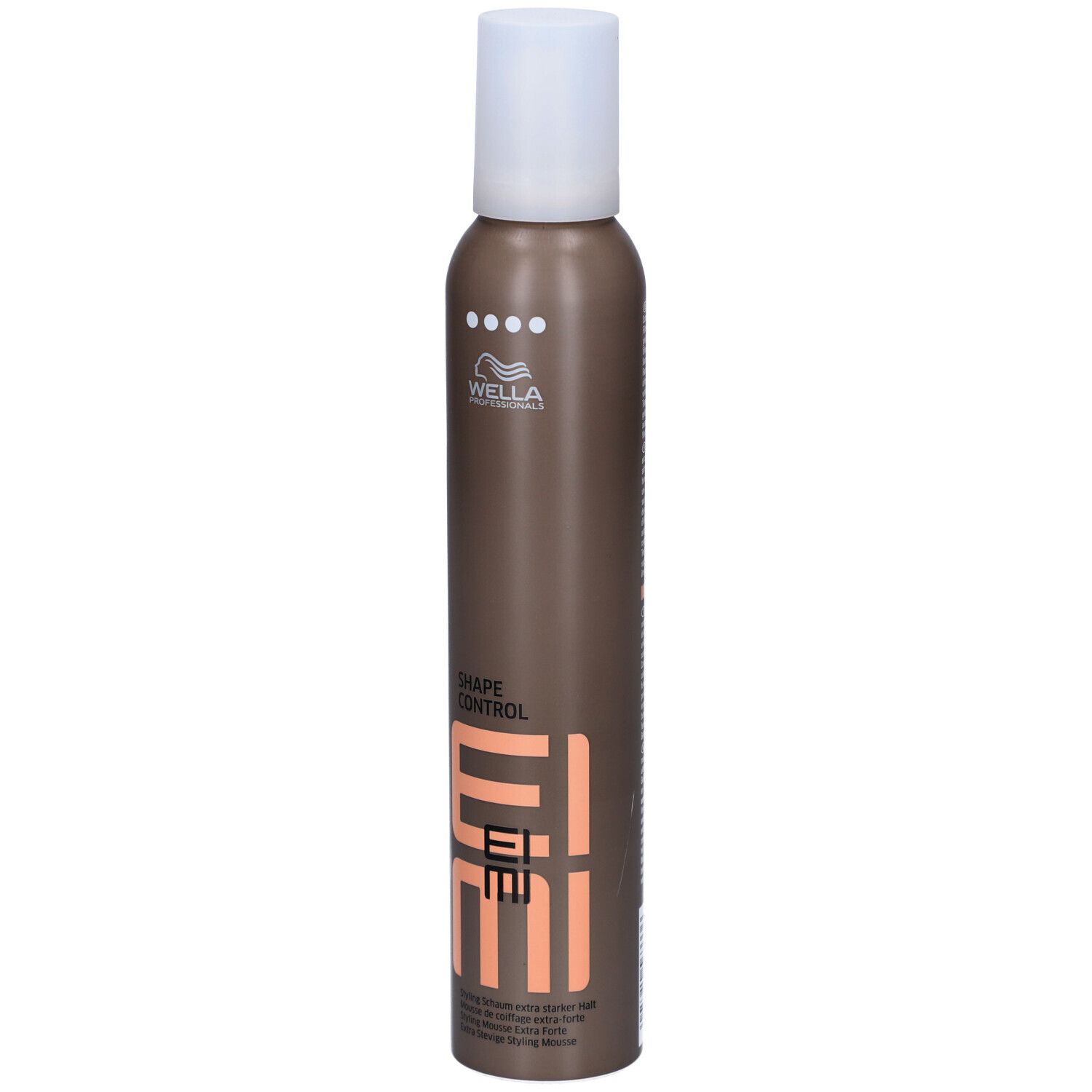Flacon spray marron avec bouchon blanc. Inscription: EIMI Shape Control. Logo: Wella Professionals.