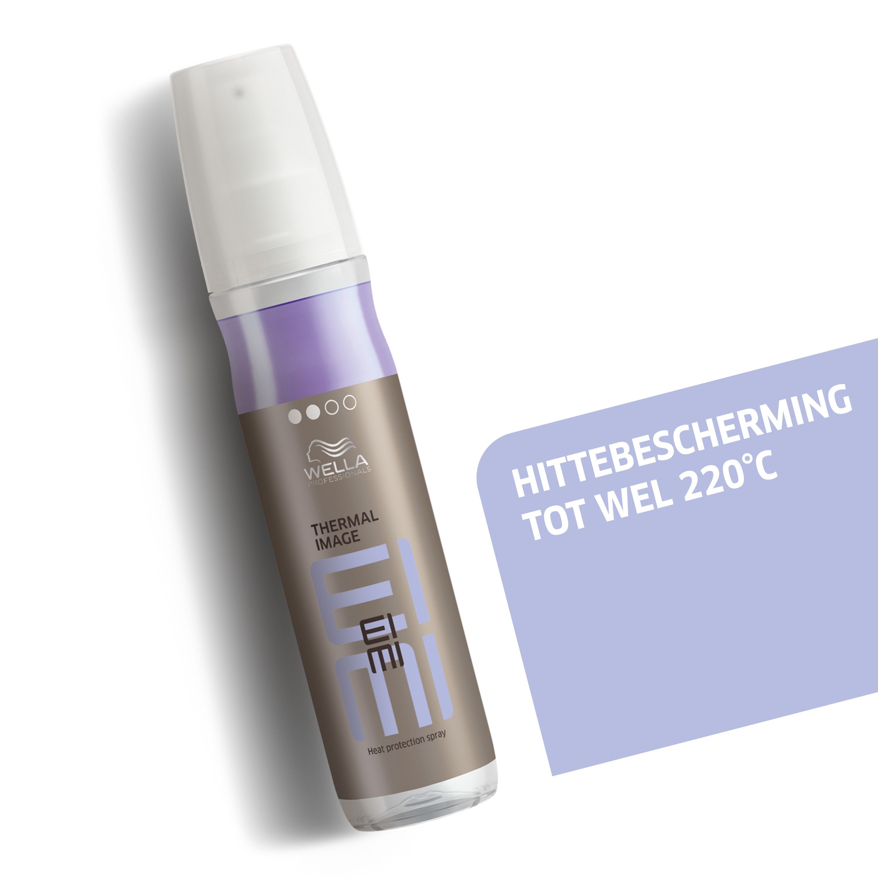 Wella EIMI Thermal Image hittespray. Fles met witte dop, schuin.