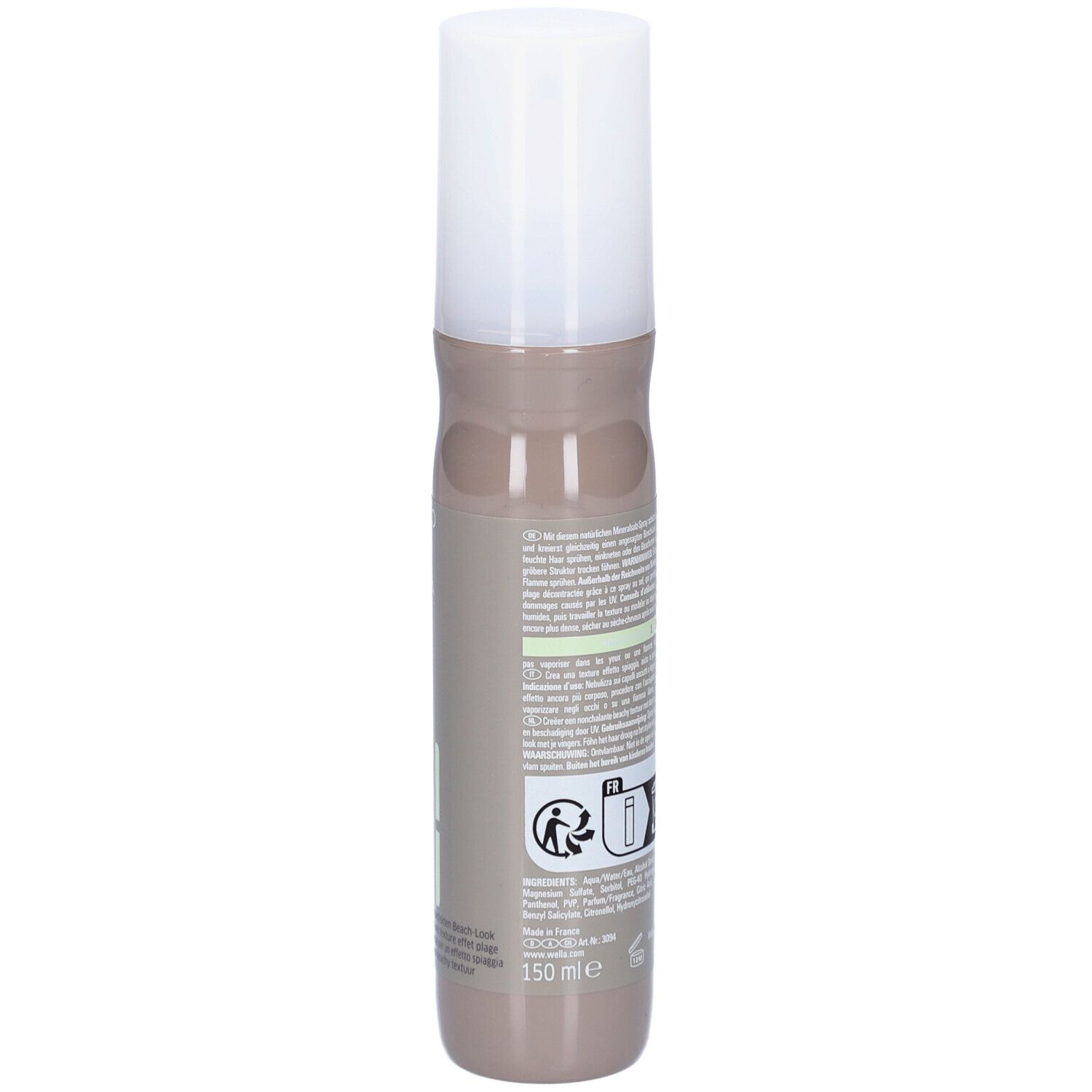 Cilindrische fles met witte dop. Opschrift: Wella Professionals, EIMI, OCEAN SPRITZ, 150 ml.