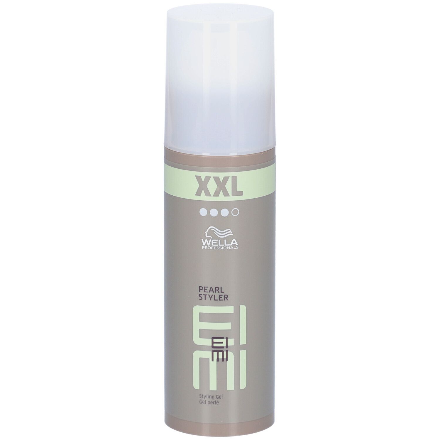 Wella Professionals EIMI Pearl Styler fles. Lichtgroene strook met "XXL". Productnaam en logo zichtbaar.