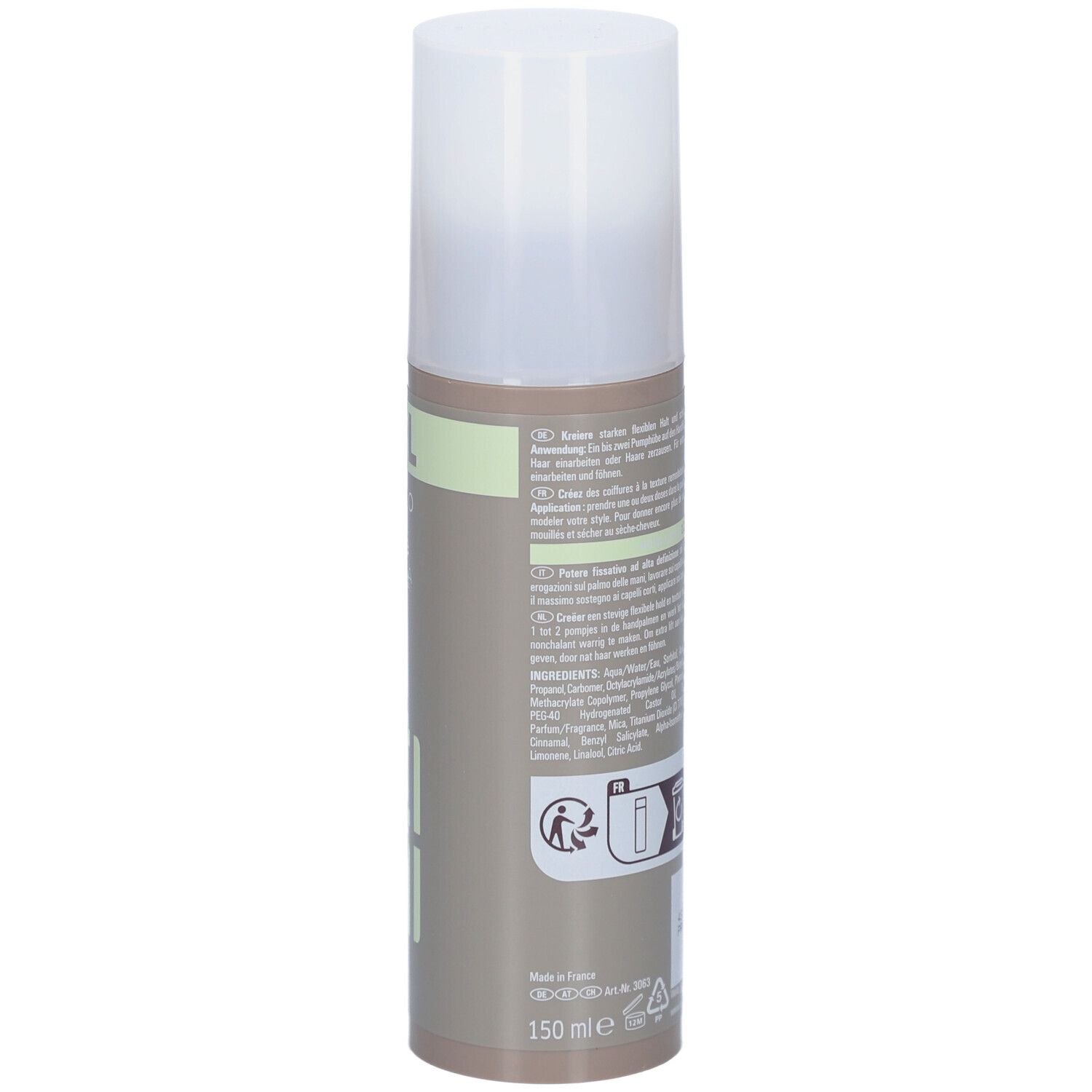 Wella Professionals EIMI Pearl Styler fles. Achterkant met tekst, ingrediënten en volume 150ml.