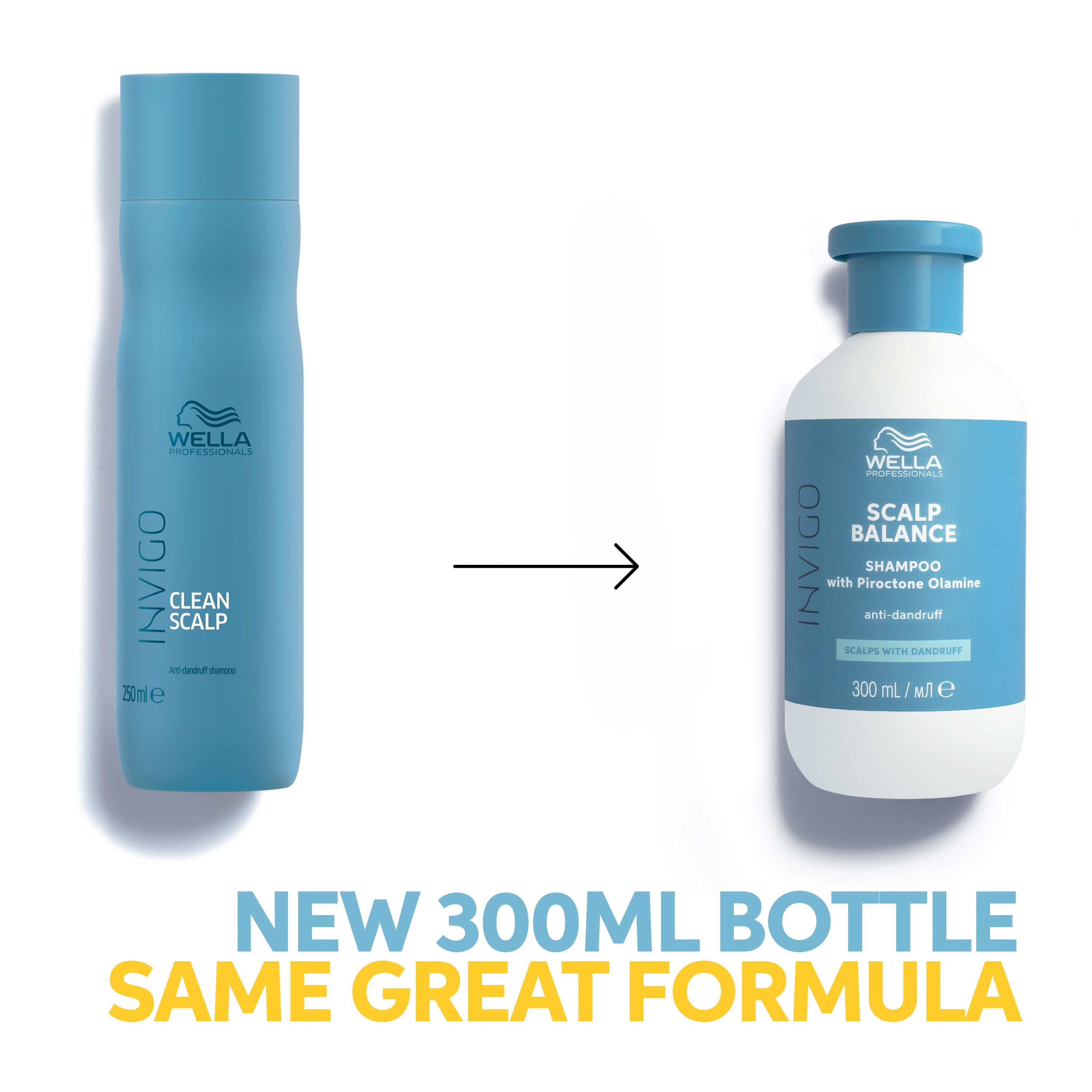 Deux flacons. Gauche : INVIGO CLEAN SCALP. Droite : INVIGO SCALP BALANCE, Shampooing, 300 ml.