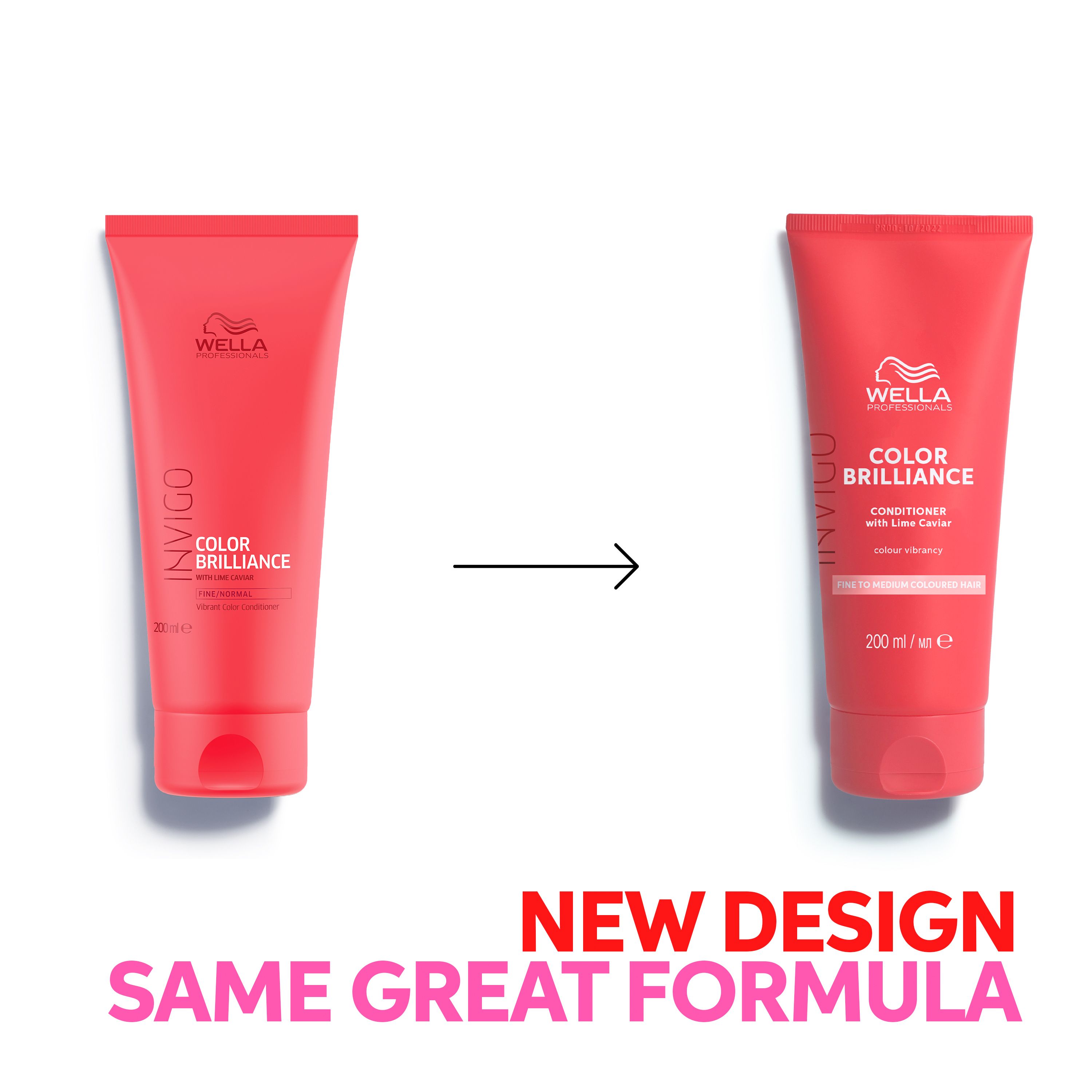 Vergelijking van twee rode tubes. Links: oud design. Rechts: nieuw design. Tekst: Nieuw design, dezelfde geweldige formule.