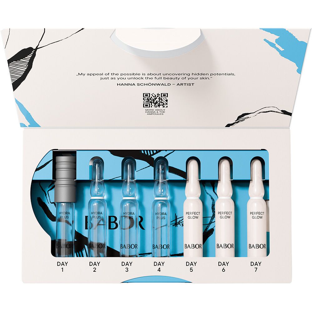 Emballage ouvert avec ampoules. 7 ampoules, étiquetées "DAY 1" à "DAY 7".