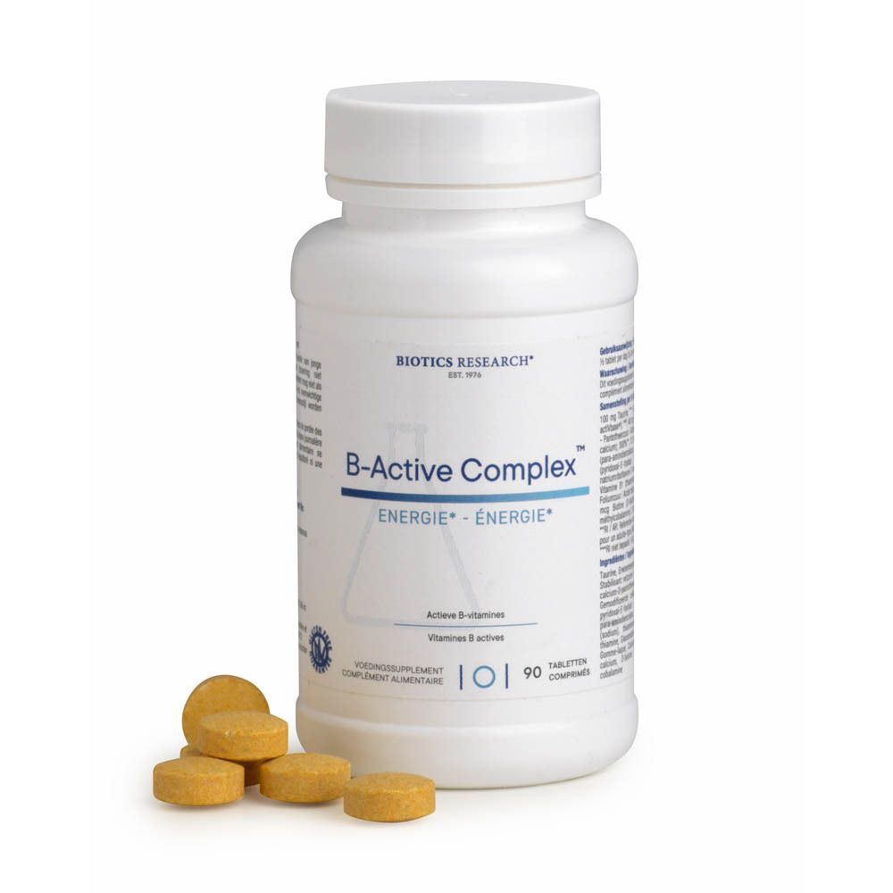 Deux contenants blancs de suppléments B-Active Complex™. Bouchons blancs.