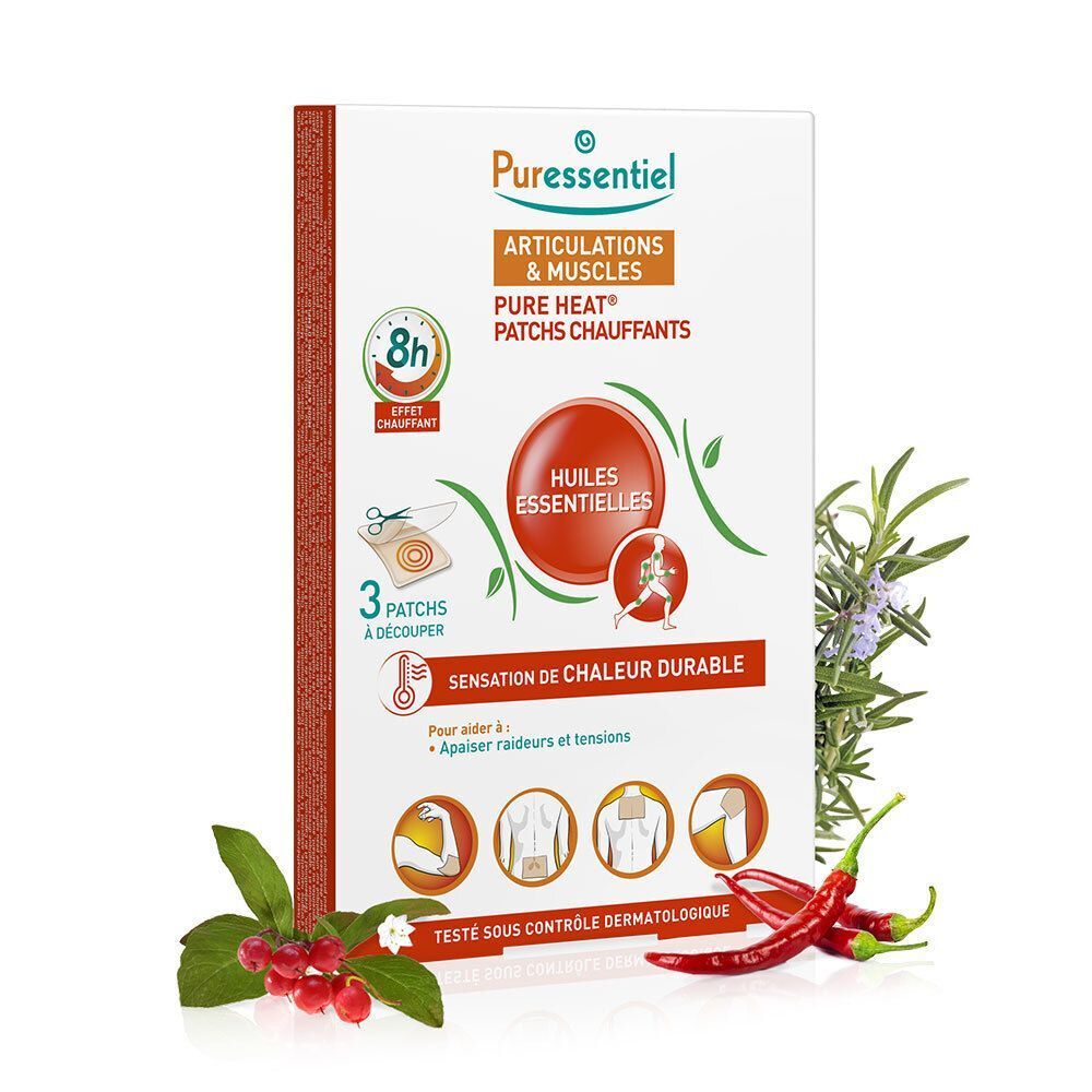 Puressentiel Warmtepleisters Gewrichten & Spieren, 3 knipbare pleisters, 8u warmte-effect, dermatologisch getest.