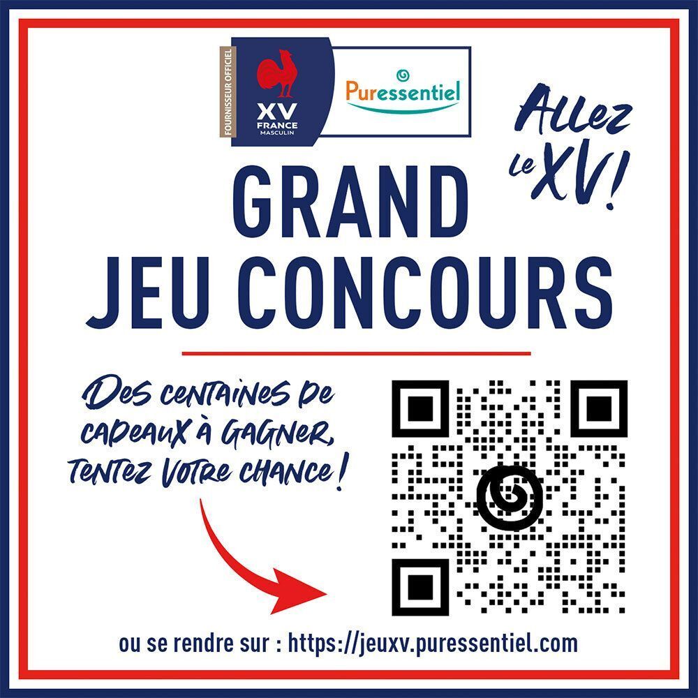 Grote wedstrijdoproep met QR-code en Puressentiel-logo.