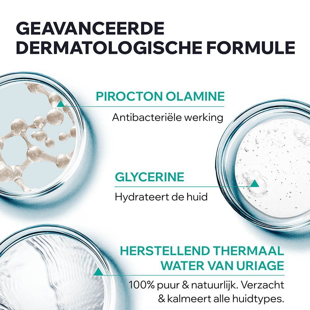 Uriage Hyséac ingrediënten: Pirocton Olamine, Glycerine, Thermaal water. Antibacterieel, hydraterend.