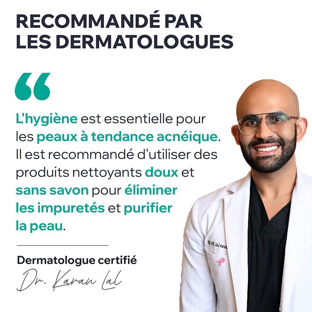 Routine dermo-cosmétique Uriage Hyséac : gel nettoyant, sérum, crème visage.