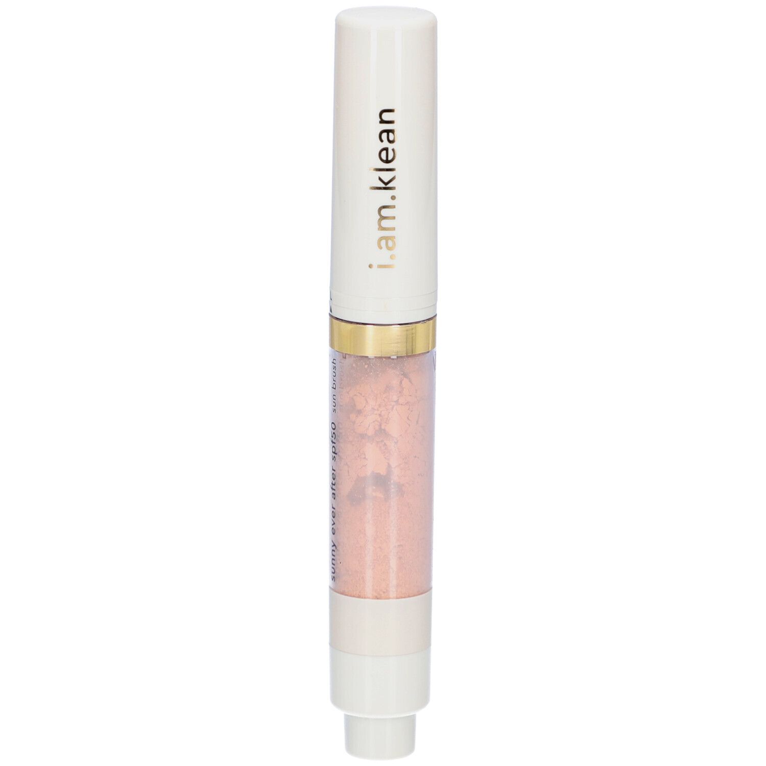 Stylo blanc avec contenu rose. Inscription : i.am.klean. Nom du produit non visible.