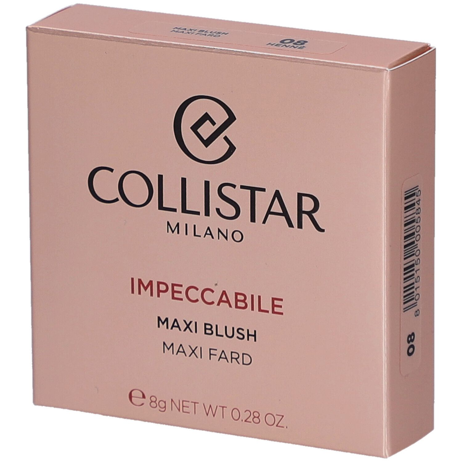 Roze blush verpakking. Logo en productnaam. Bevat 8g.