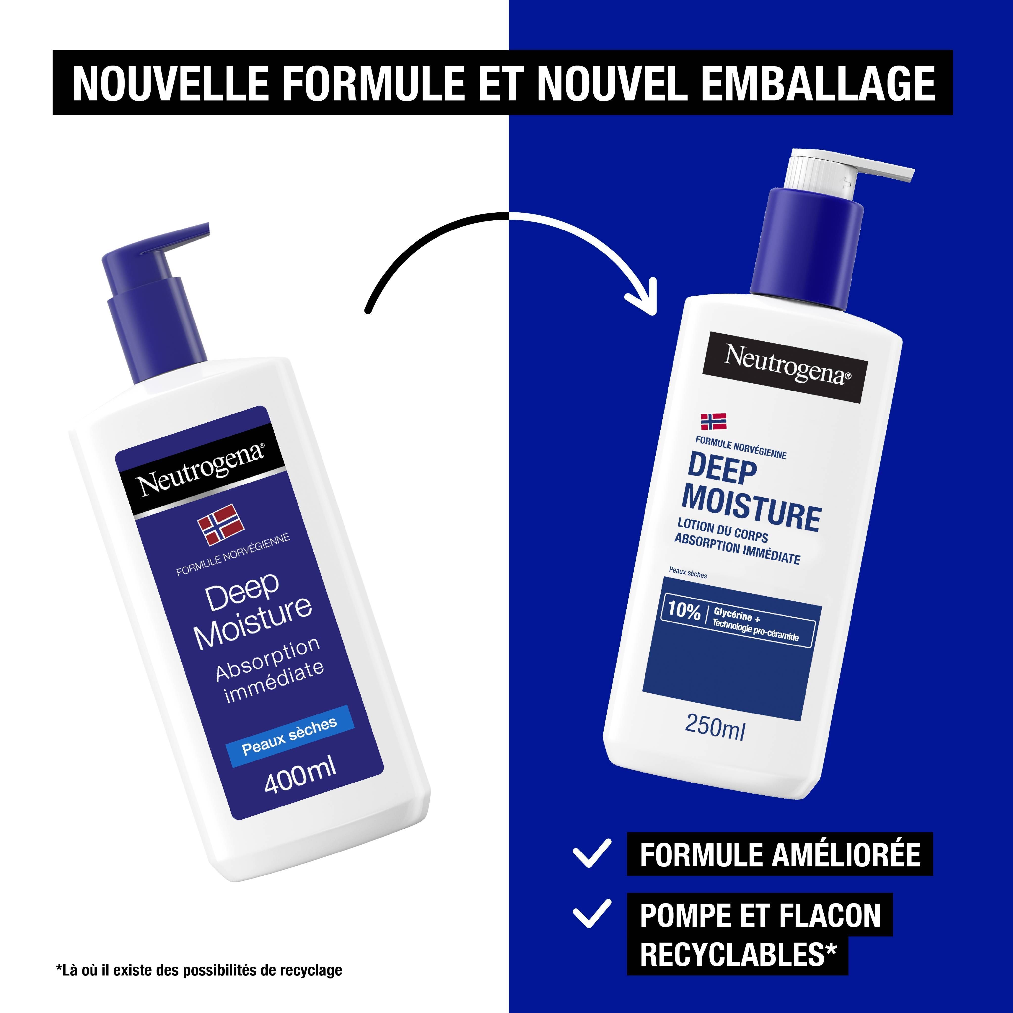 Lotion corps Neutrogena Deep Moisture, flacon 250ml avec pompe.