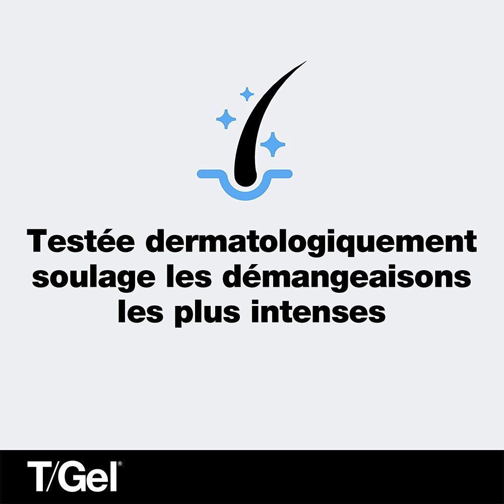 Graphique : Tige de cheveux avec étoiles bleues. Texte : Testé dermatologiquement, soulage les démangeaisons les plus intenses.