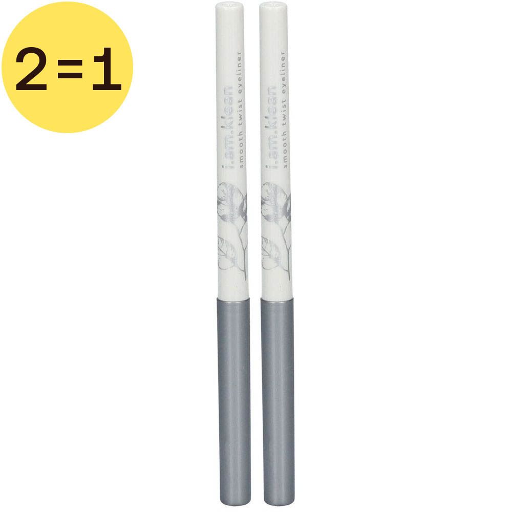 Twee i.am.klean Smooth Twist Eye Pencil Silver 2 pour 1. Witte stiften met zilveren uiteinden. Opschrift: smooth twist eyeliner.
